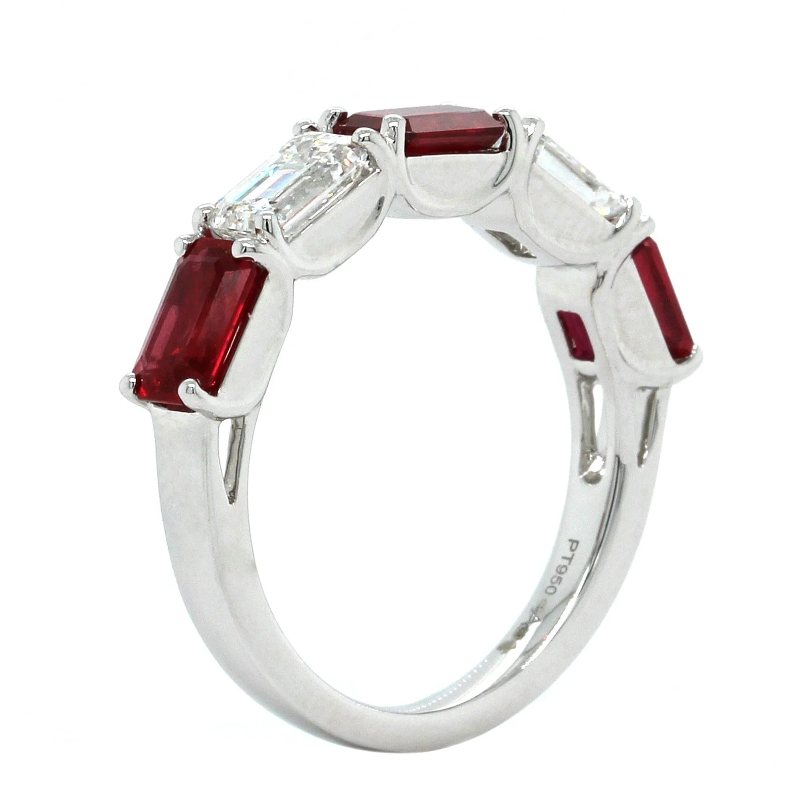 Platinum 5 Stone Ruby and Diamond Band - Image 2