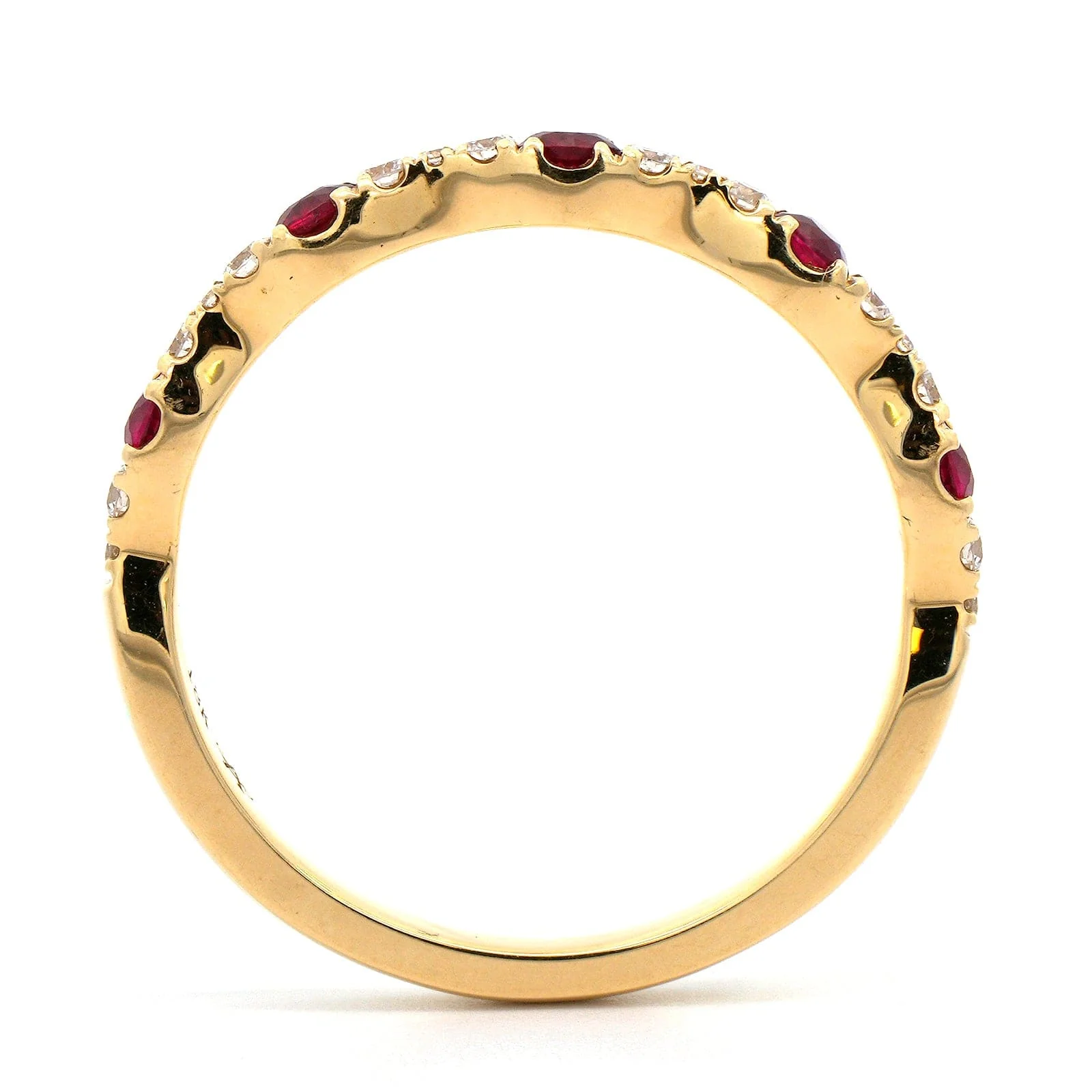18K Yellow Gold Alternating Diamond and Ruby Wedding Ring - Image 3