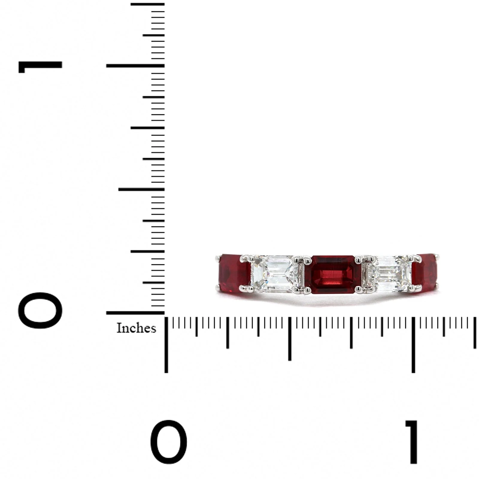 Platinum 5 Stone Emerald Cut Ruby and Diamond Band - Image 3