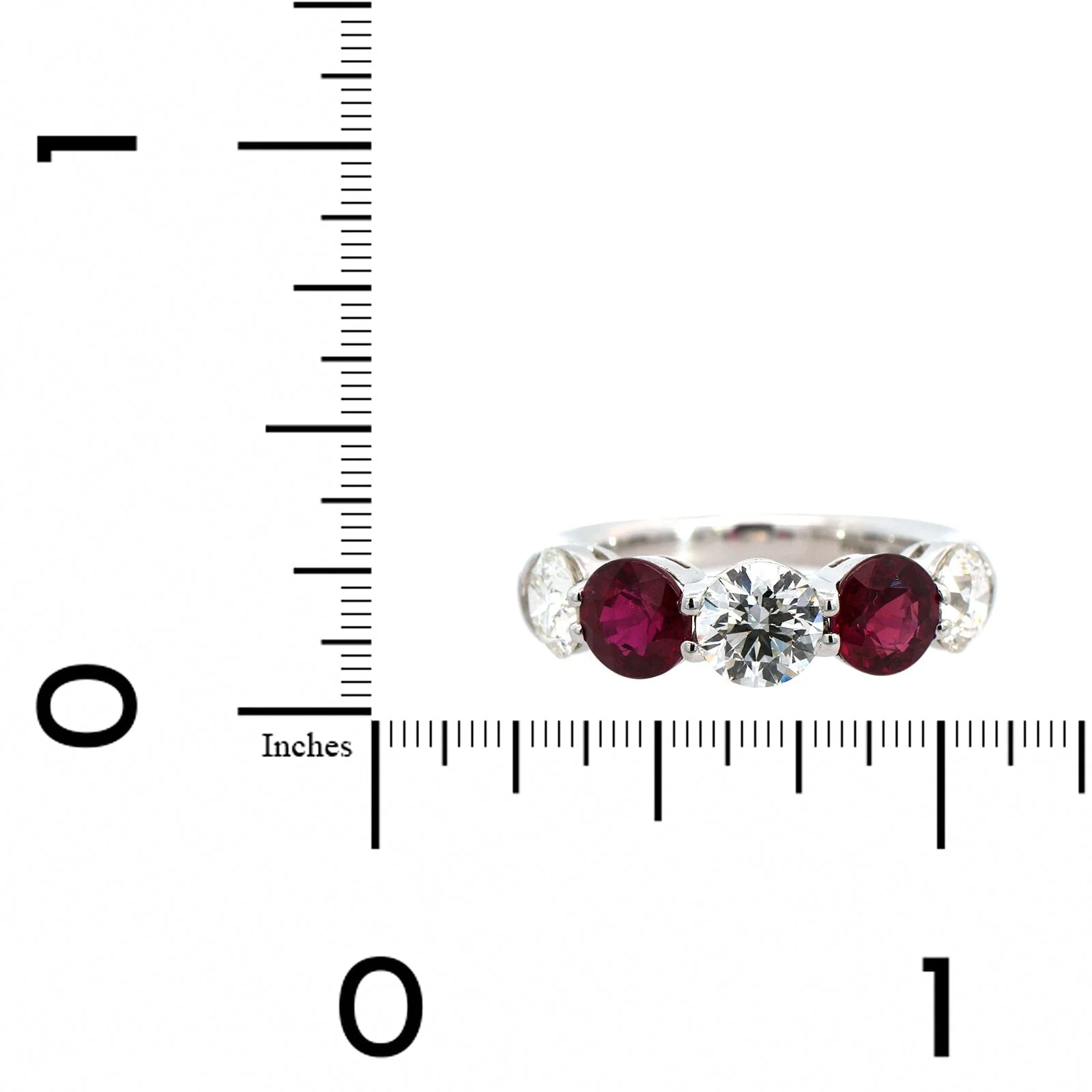 Platinum Shared Prong Alternating Round Diamond and Ruby Band - Image 4