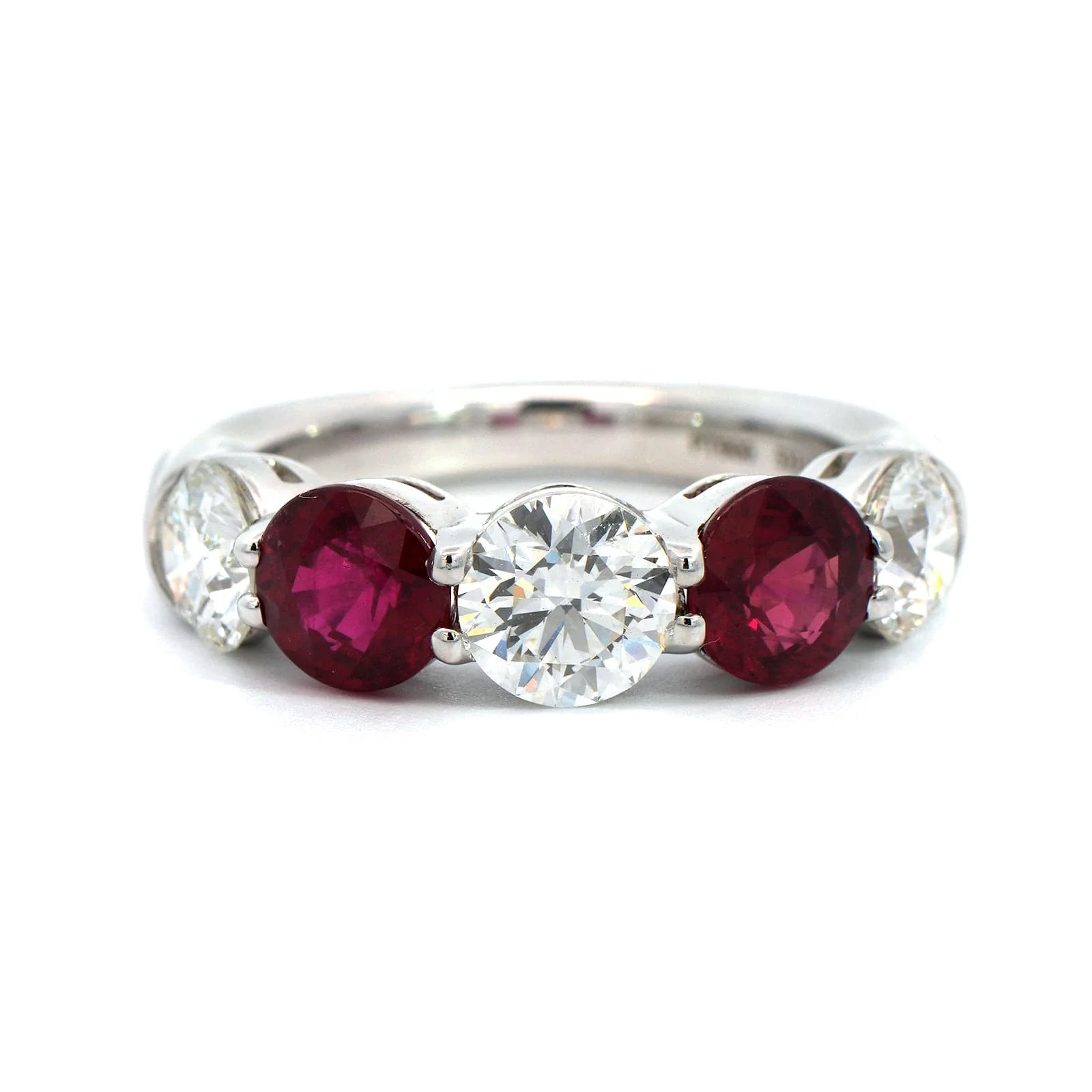 Platinum Shared Prong Alternating Round Diamond and Ruby Band - Image 5