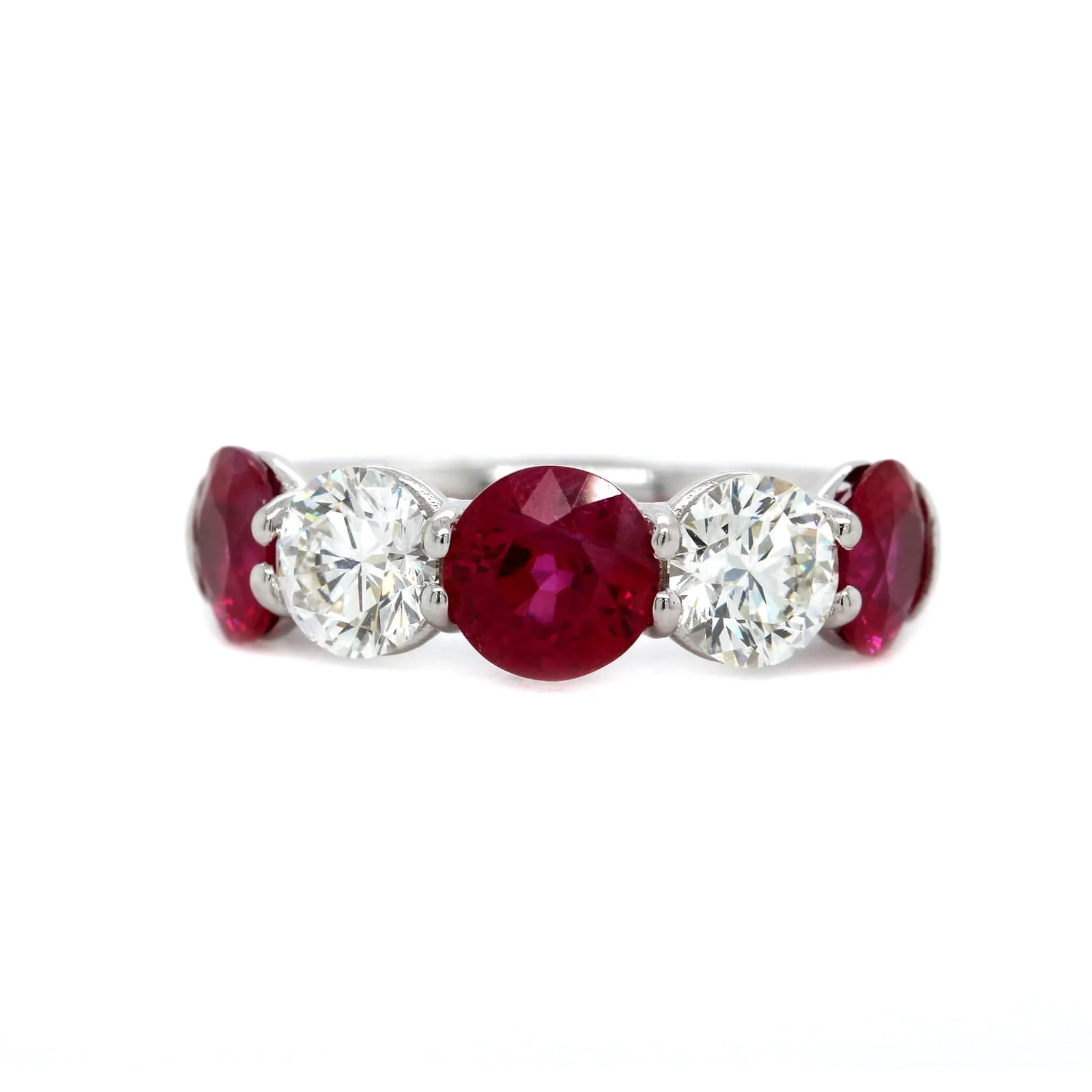 Platinum Shared Prong Alternating Ruby and Diamond Band - Image 5