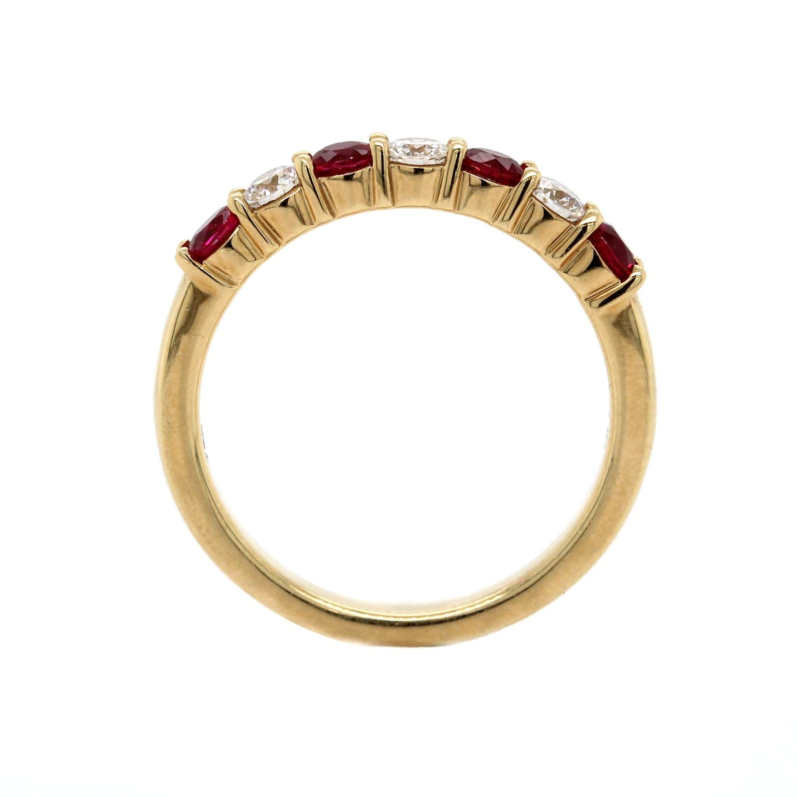 18K Yellow Gold Alternating Diamond and Ruby Band - Image 3