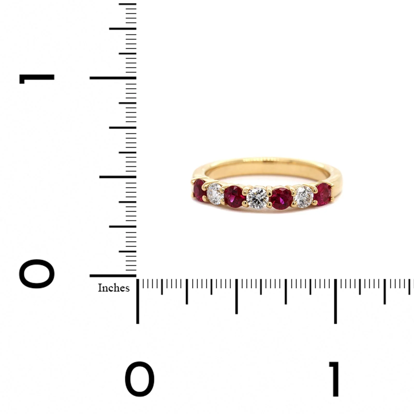 18K Yellow Gold Alternating Diamond and Ruby Band - Image 4