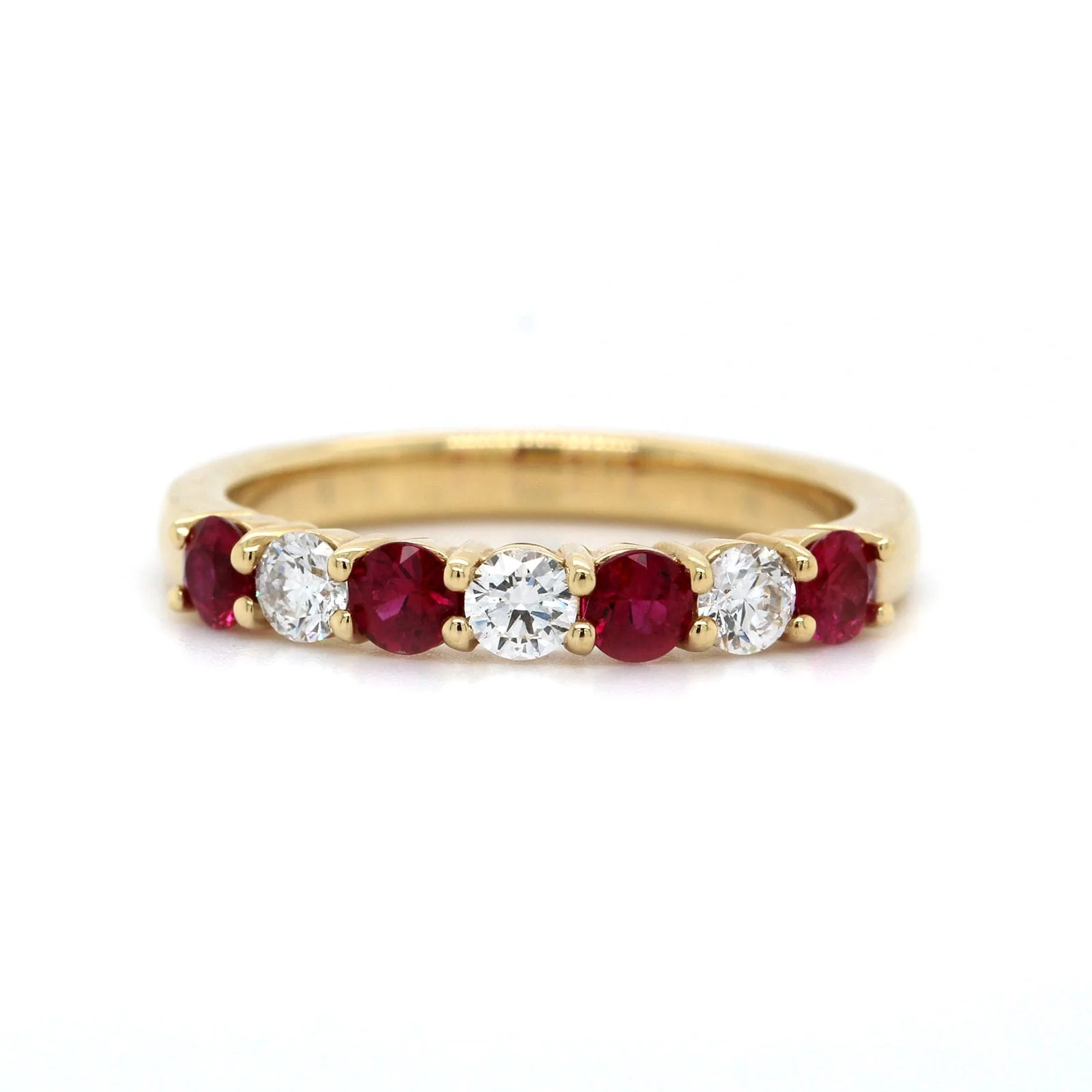 18K Yellow Gold Alternating Diamond and Ruby Band - Image 5