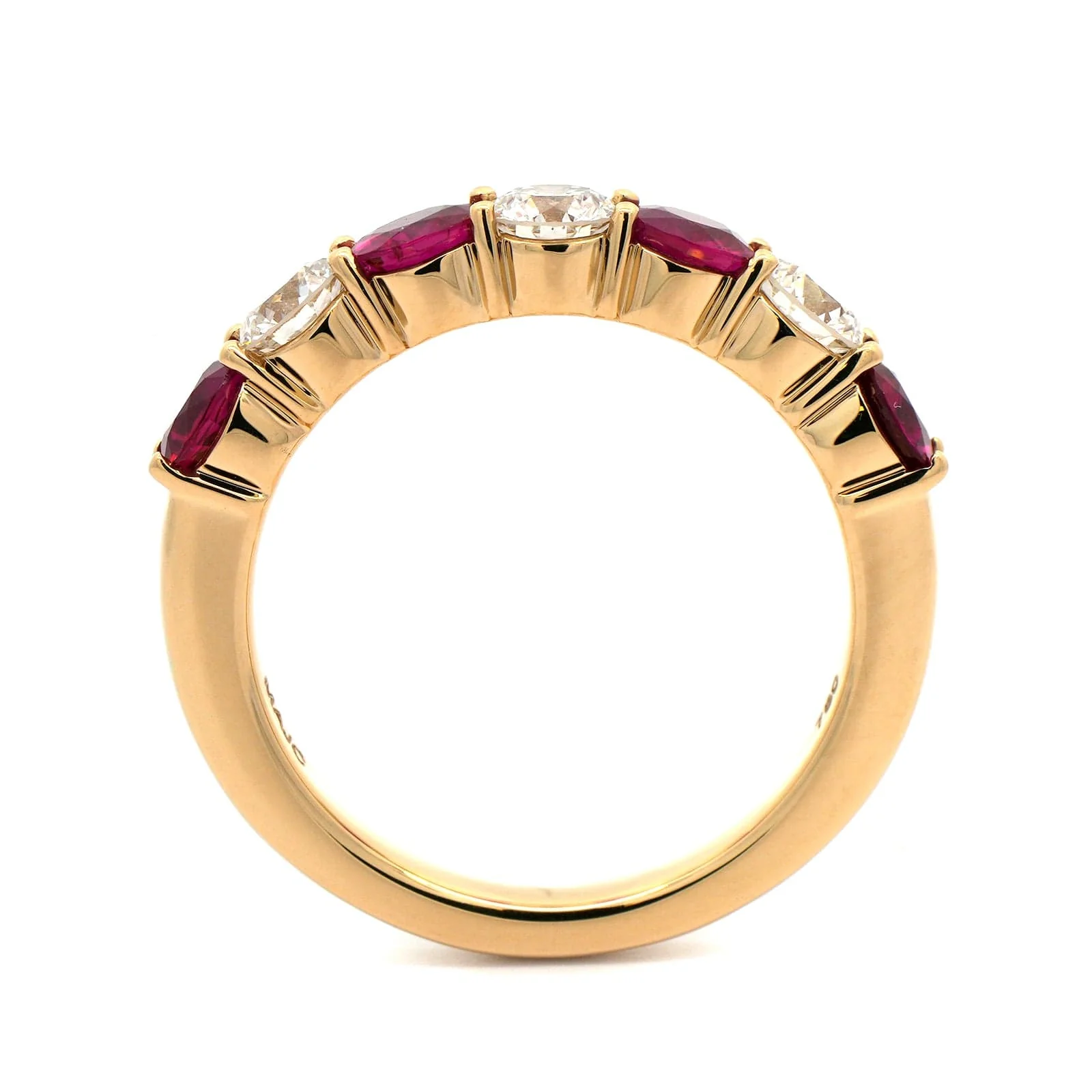 18K Yellow Gold 7 Stone Alternating Diamond and Ruby Wedding Ring - Image 3