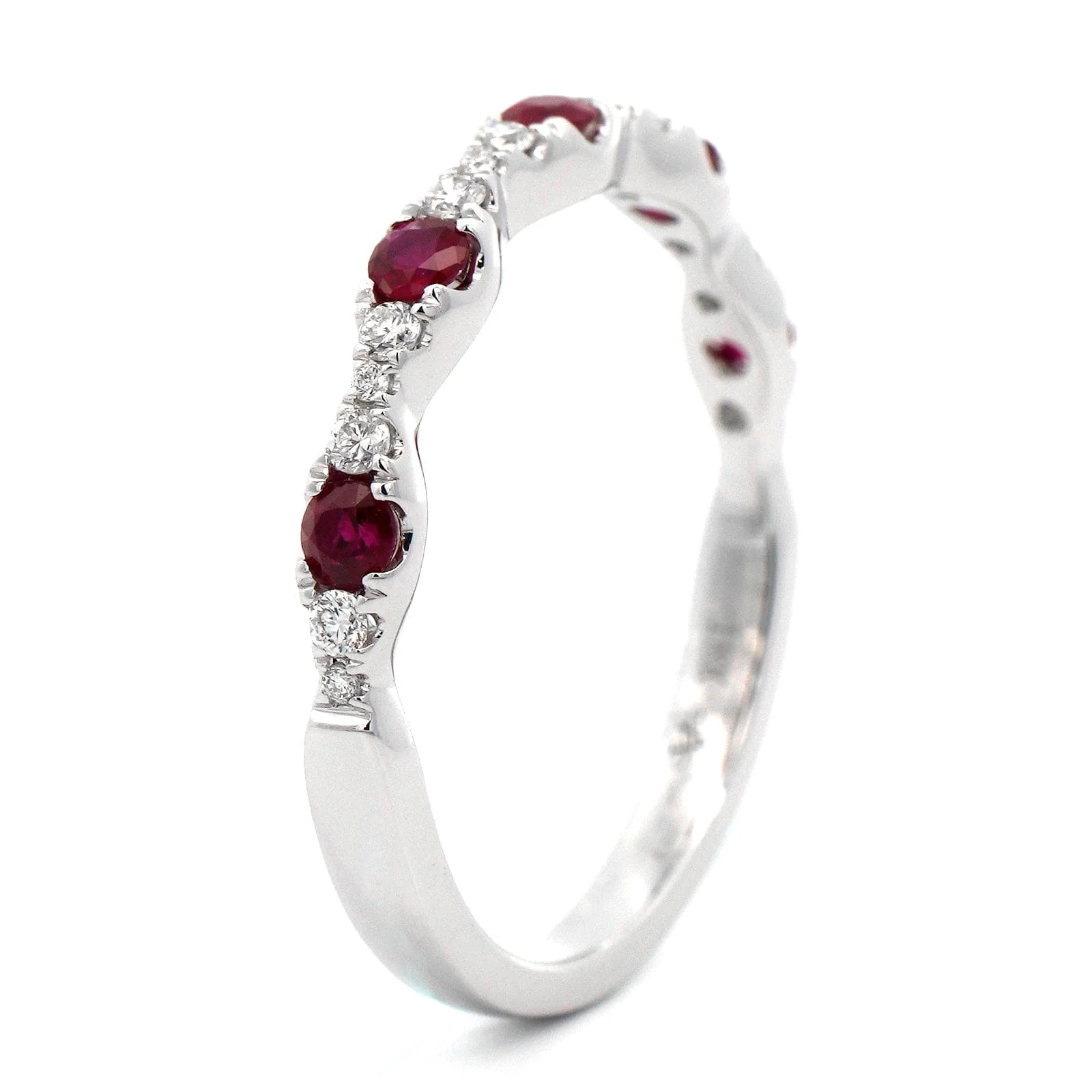 18K White Gold Prong Set Diamond and Ruby Band - Image 2