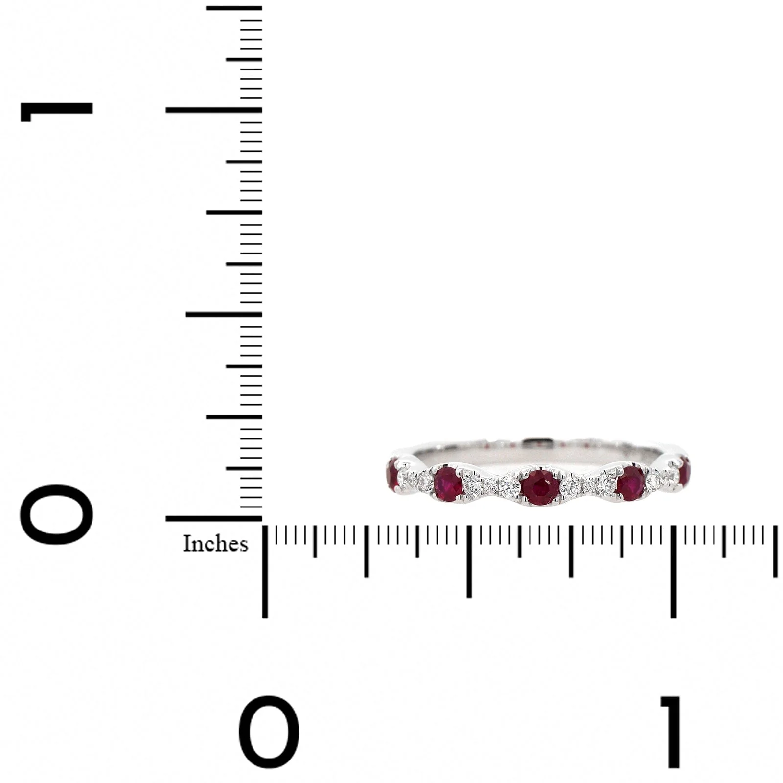 18K White Gold Prong Set Diamond and Ruby Band - Image 4