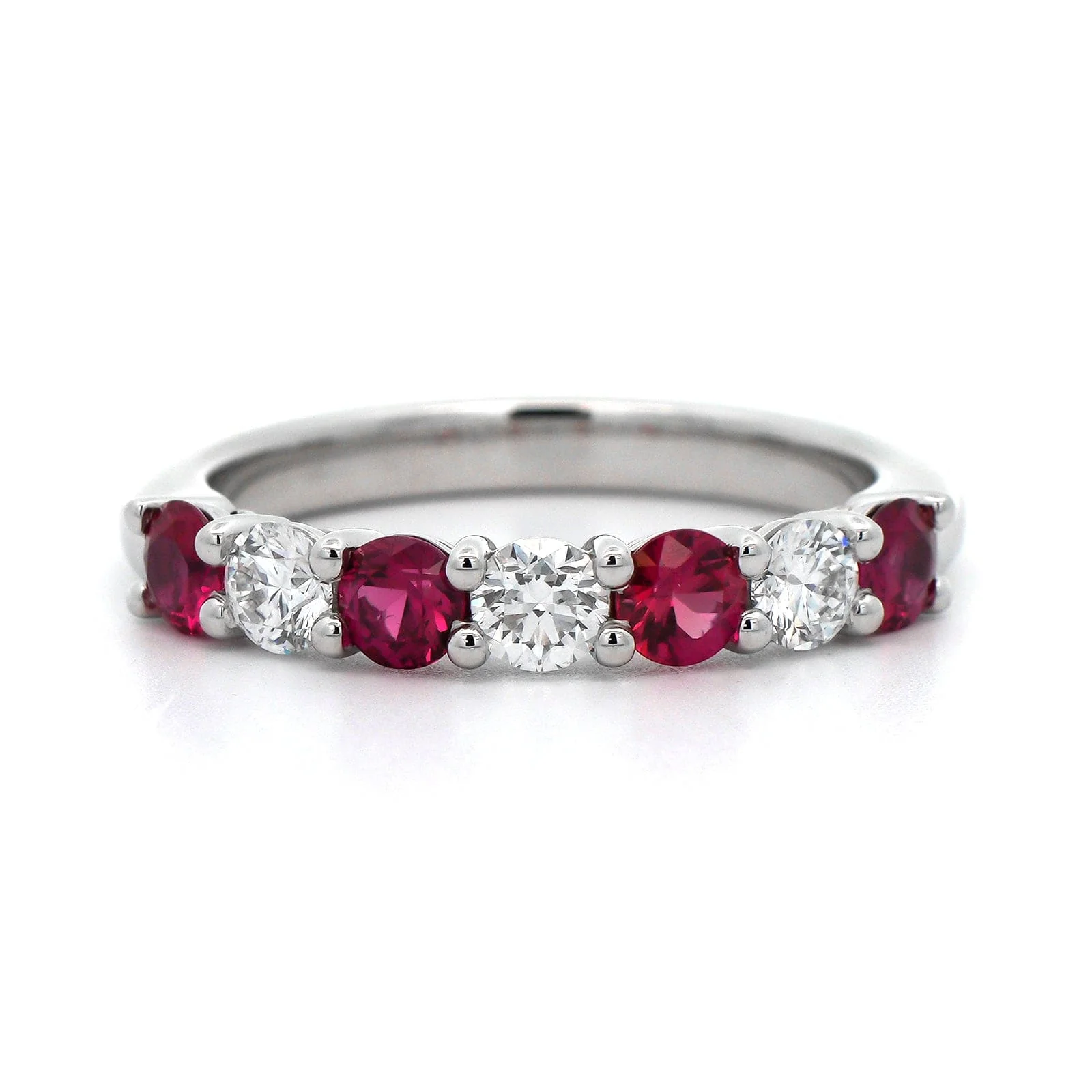 Platinum 7 Stone Shared Prong Alternating Ruby and Diamond Band