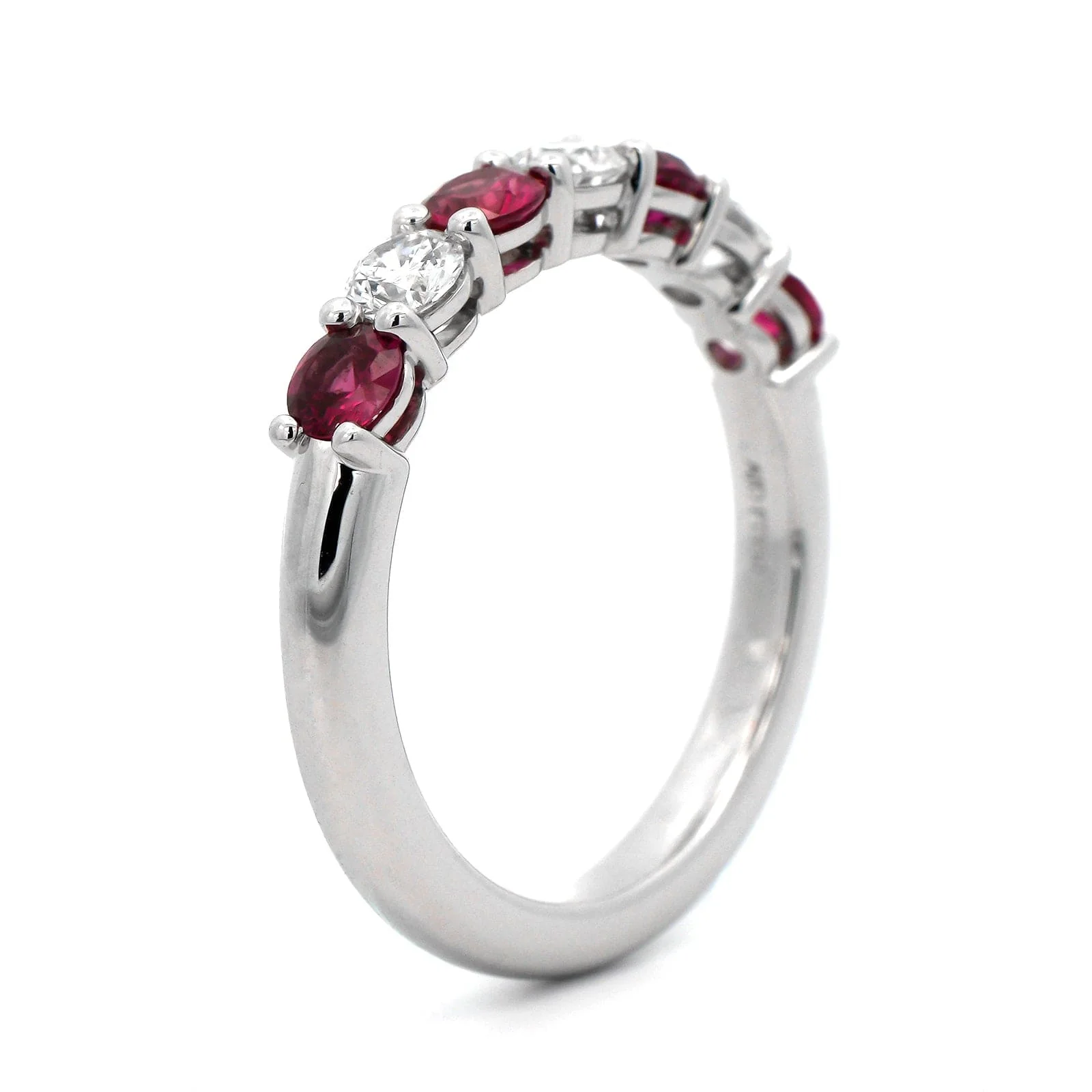 Platinum 7 Stone Shared Prong Alternating Ruby and Diamond Band - Image 2