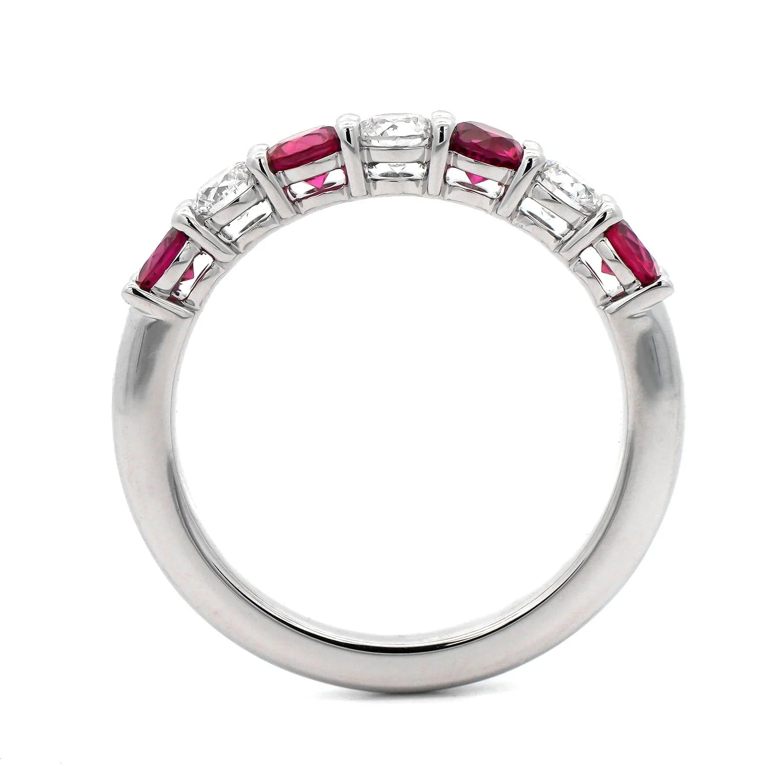 Platinum 7 Stone Shared Prong Alternating Ruby and Diamond Band - Image 3