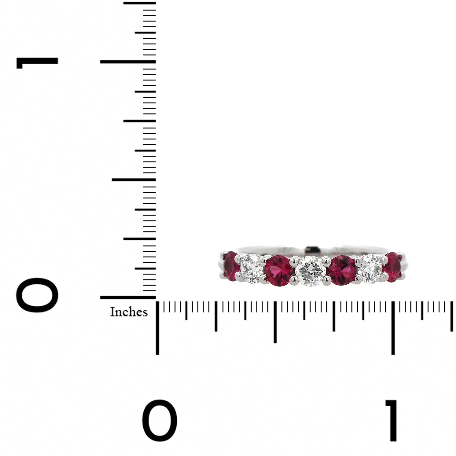 Platinum 7 Stone Shared Prong Alternating Ruby and Diamond Band - Image 4