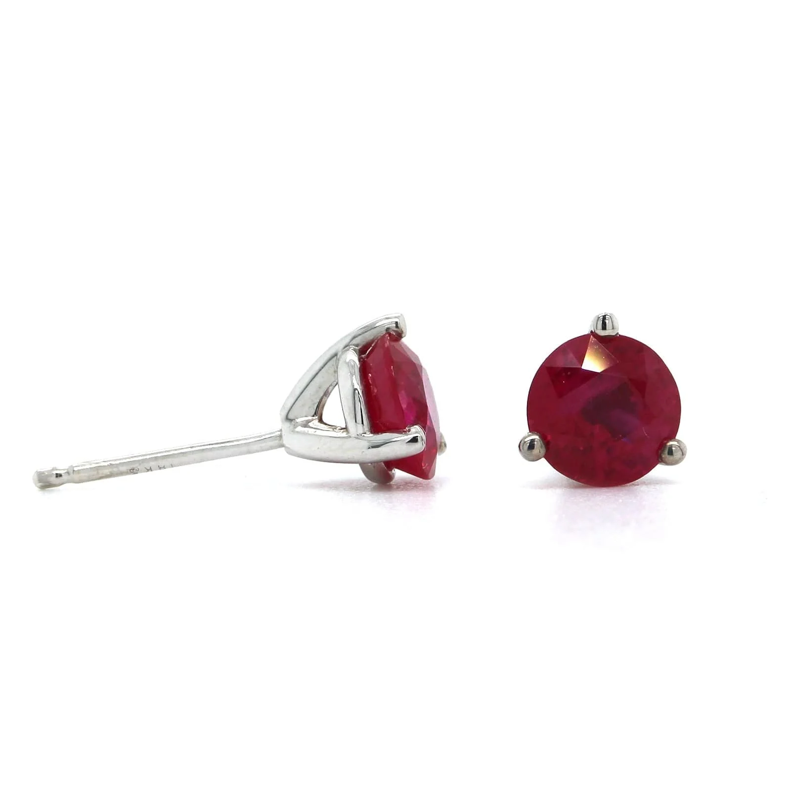 18K White Gold Round Ruby Stud Earrings