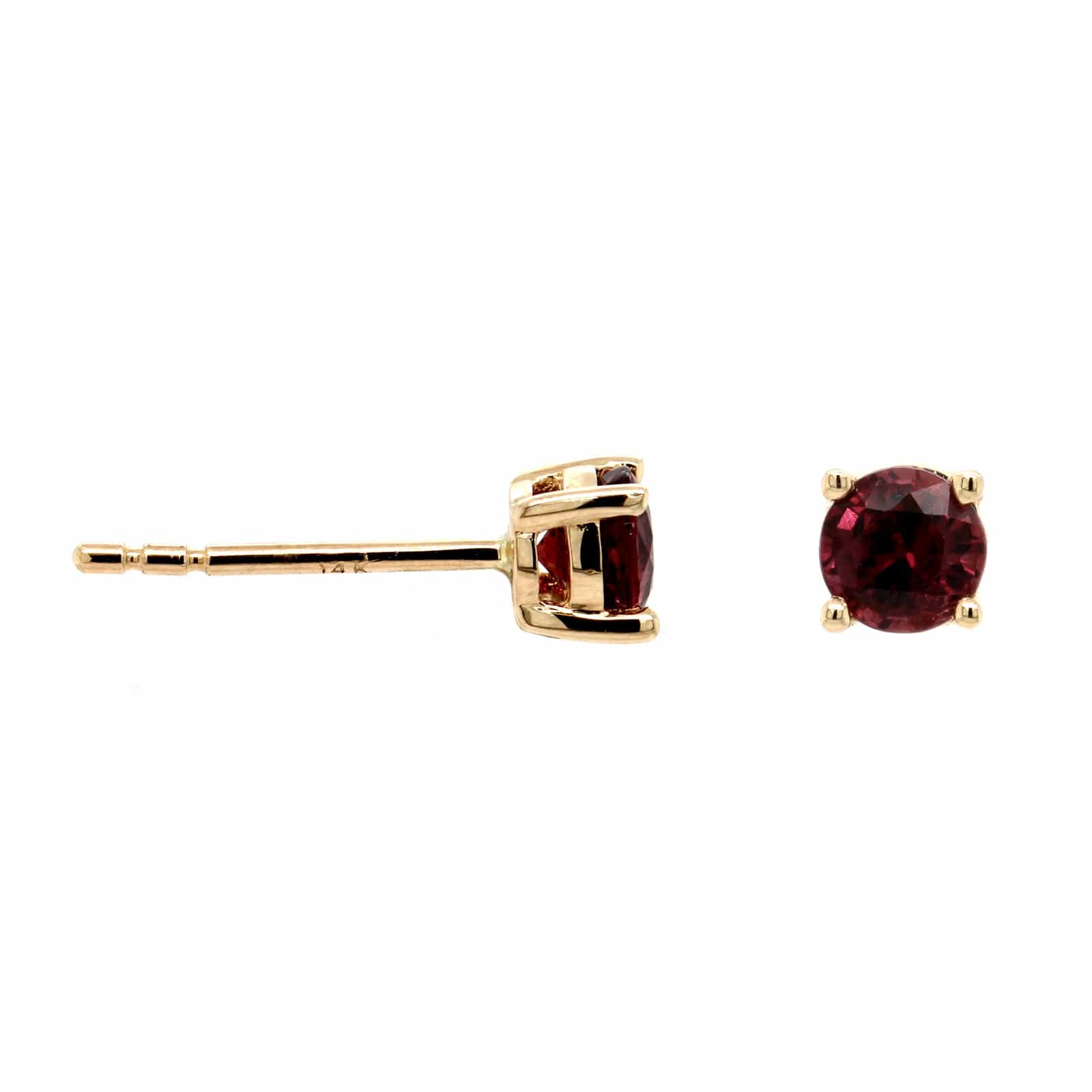 14K Yellow Gold Round Ruby Stud Earrings