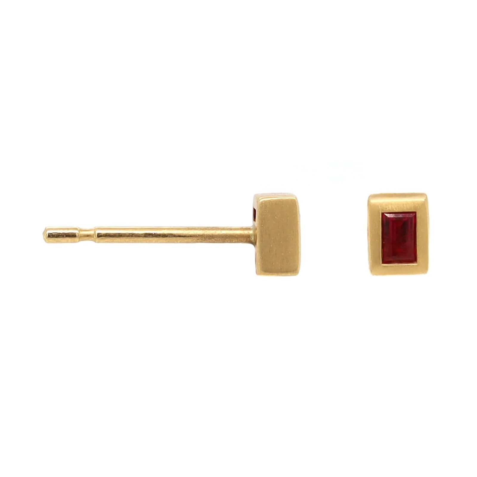18K Yellow Gold Bezel Set Baguette Ruby Stud Earrings