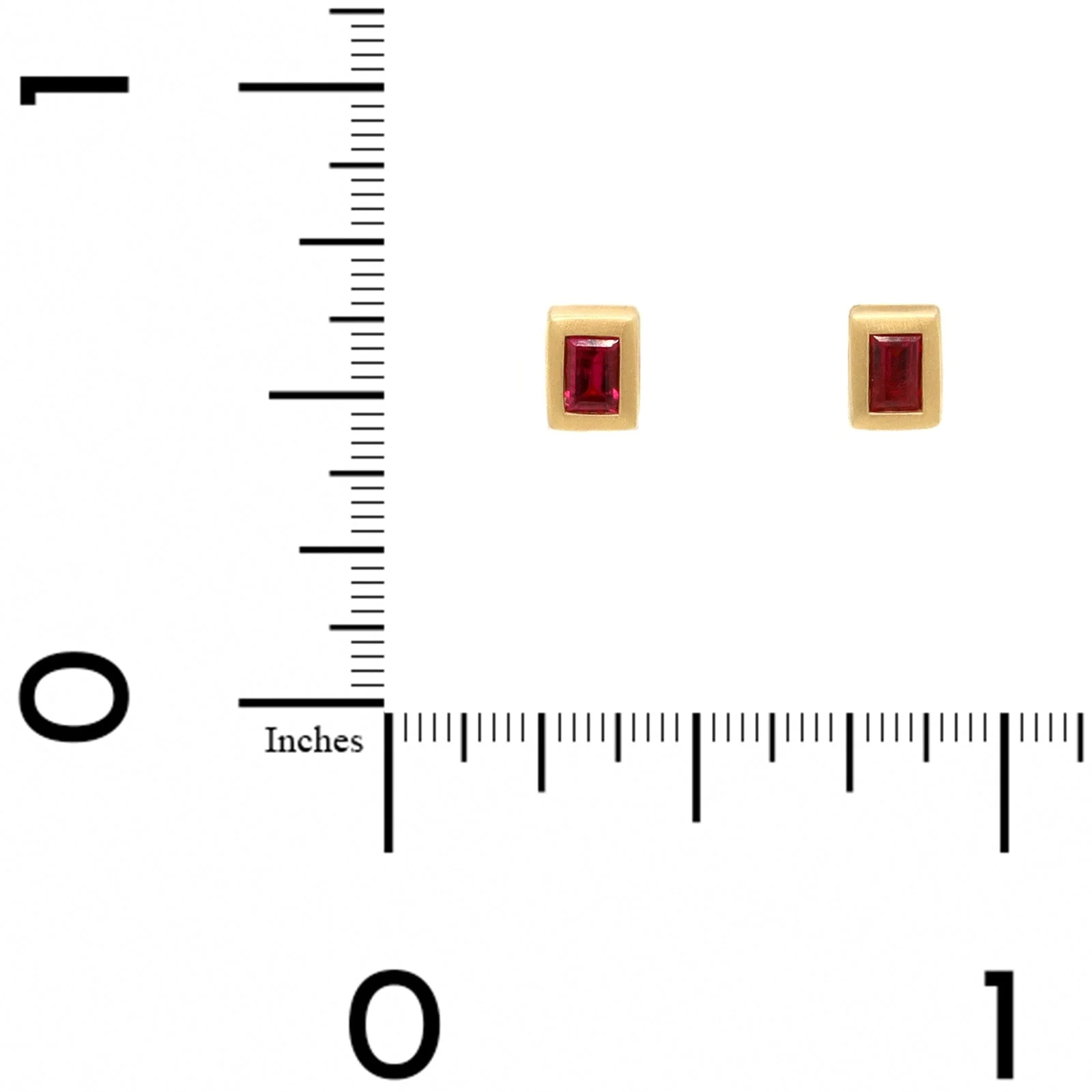 18K Yellow Gold Bezel Set Baguette Ruby Stud Earrings - Image 2