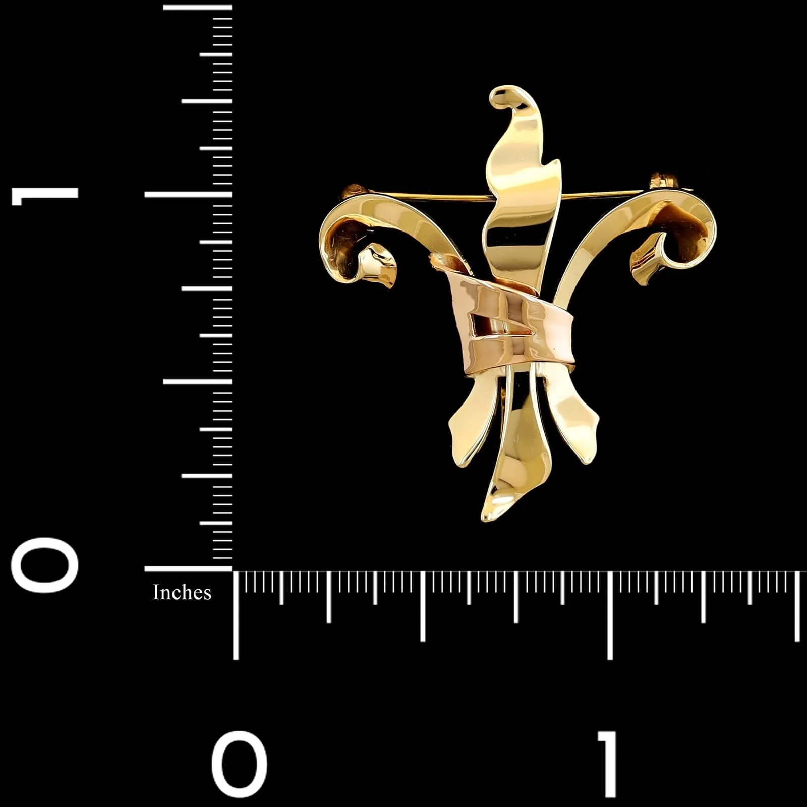 Retro 14K Rose and Yellow Gold Estate Fleur De Lis Pin - Image 3