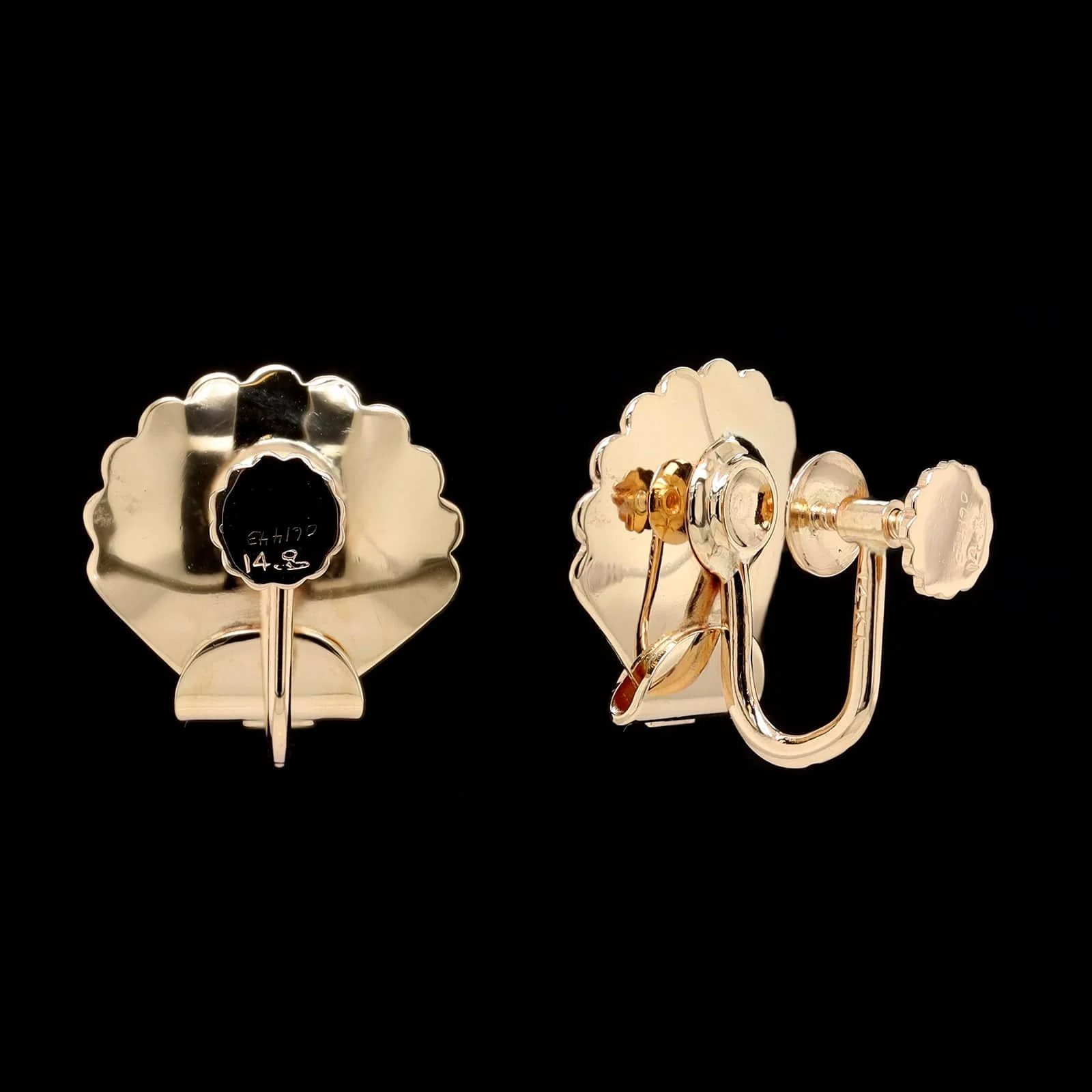 Retro Larter & Sons 14K Yellow Gold Estate Shell Earrings - Image 2