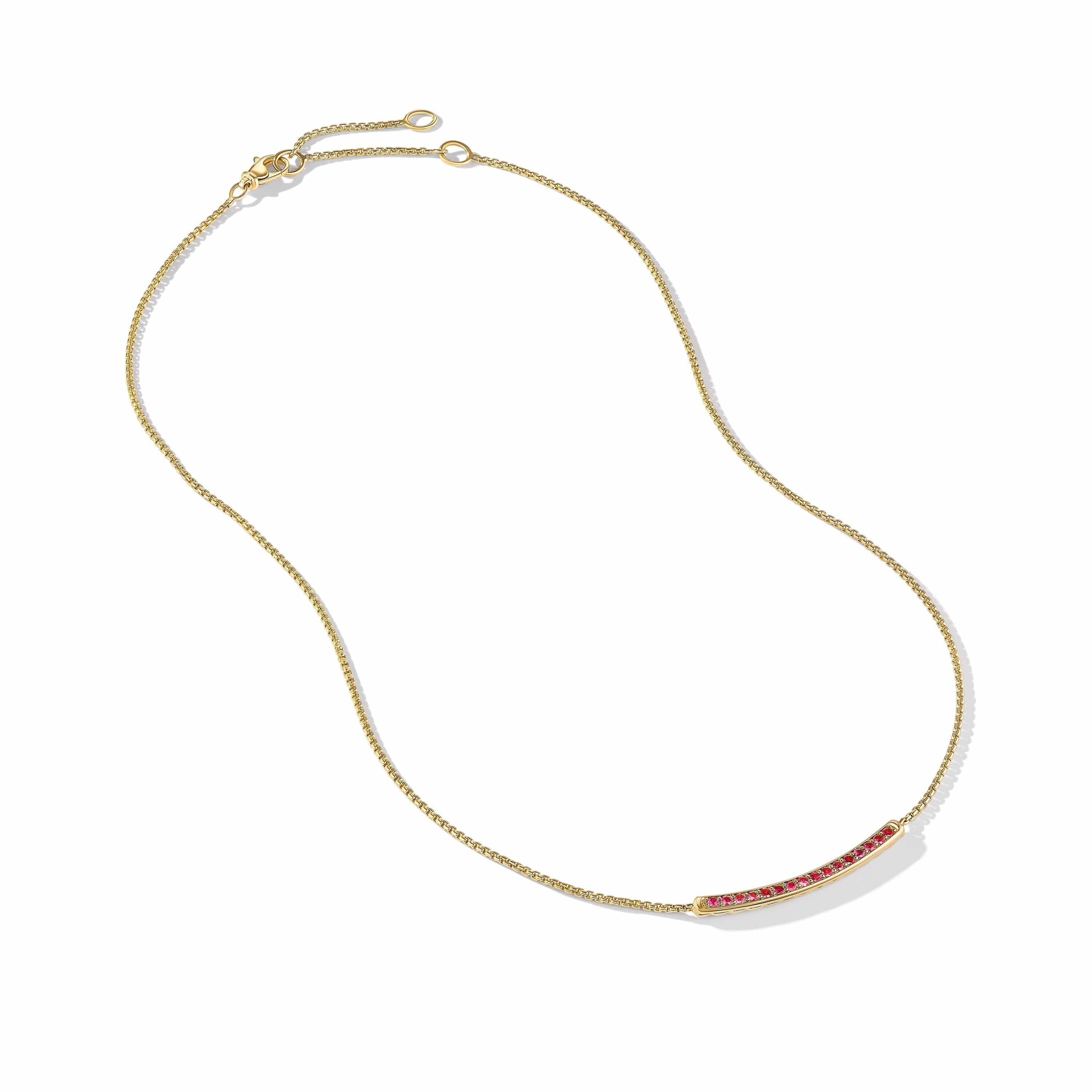 Petite Pavé Bar Necklace in 18K Yellow Gold with Rubies, 1.25mm - Image 2