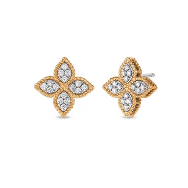 Roberto Coin 18K Rose and White Gold Flower Diamond Earrings