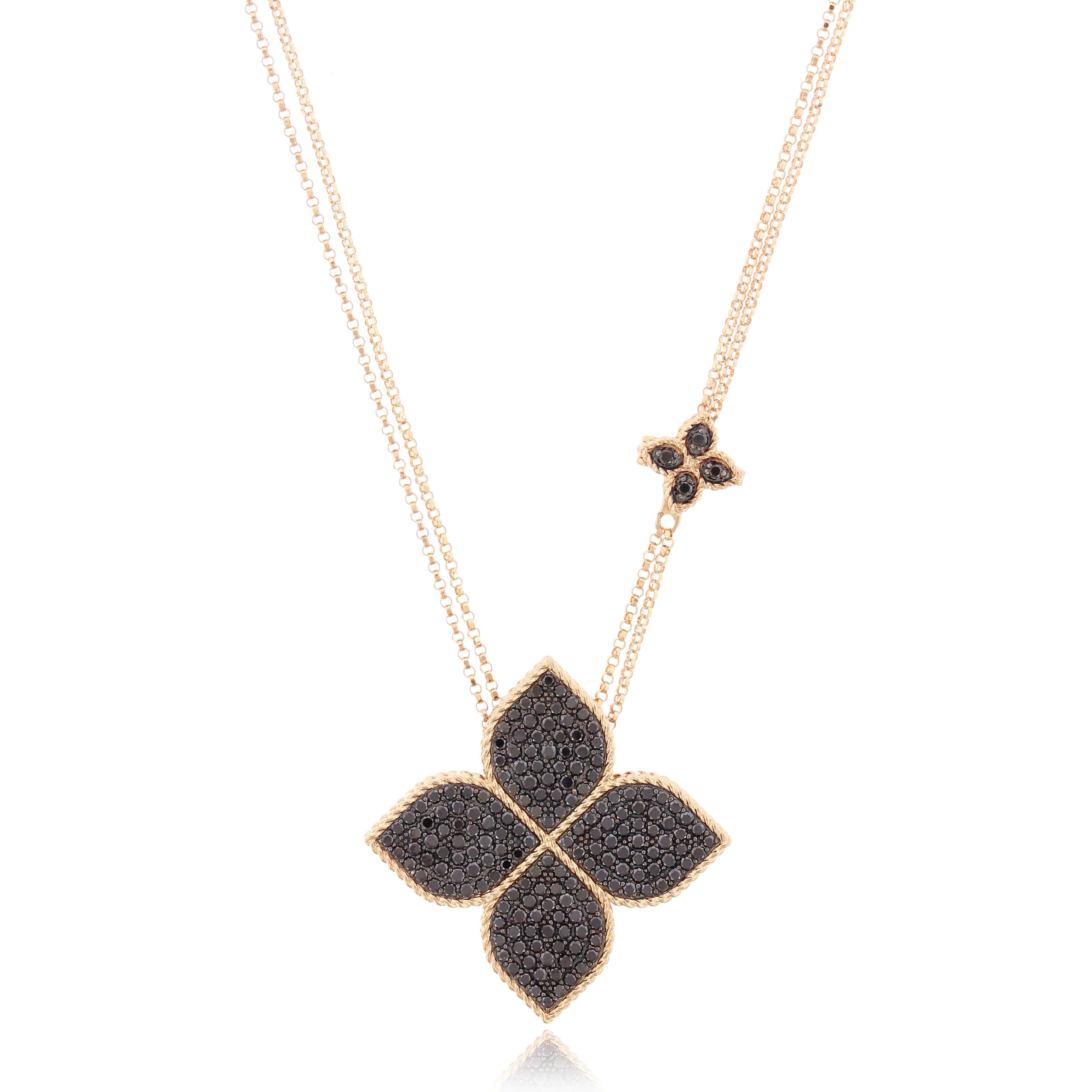 Roberto Coin 18K Rose Gold Black Diamond Princess Flower Necklace