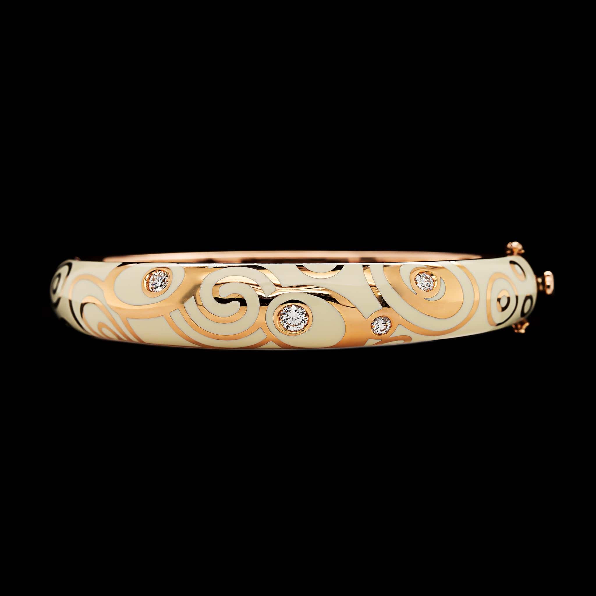 Roberto Coin 18K Rose Gold Estate Vintage White Enamel and Diamond Bangle