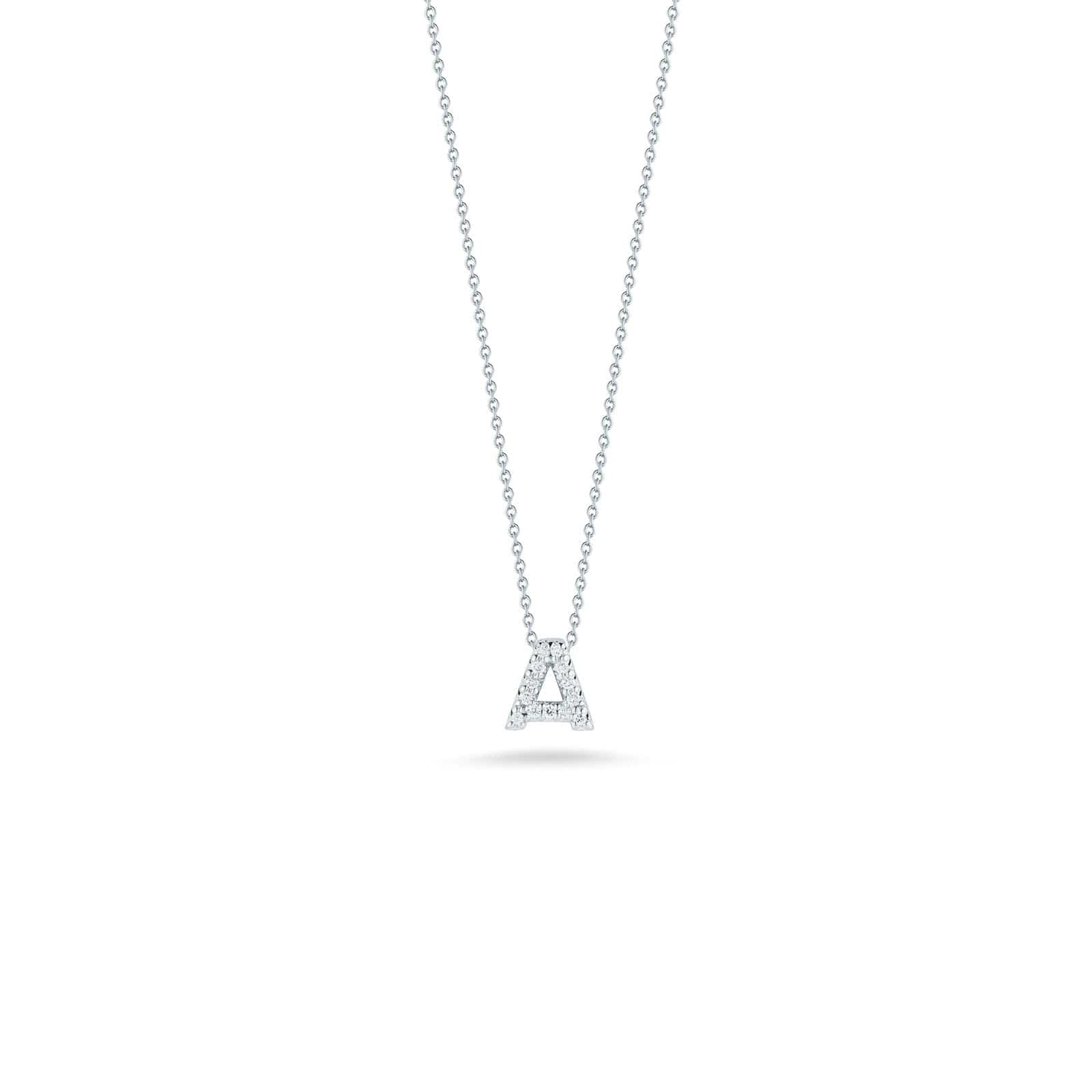 Roberto Coin 18K White Gold "A" Initial Diamond Necklace