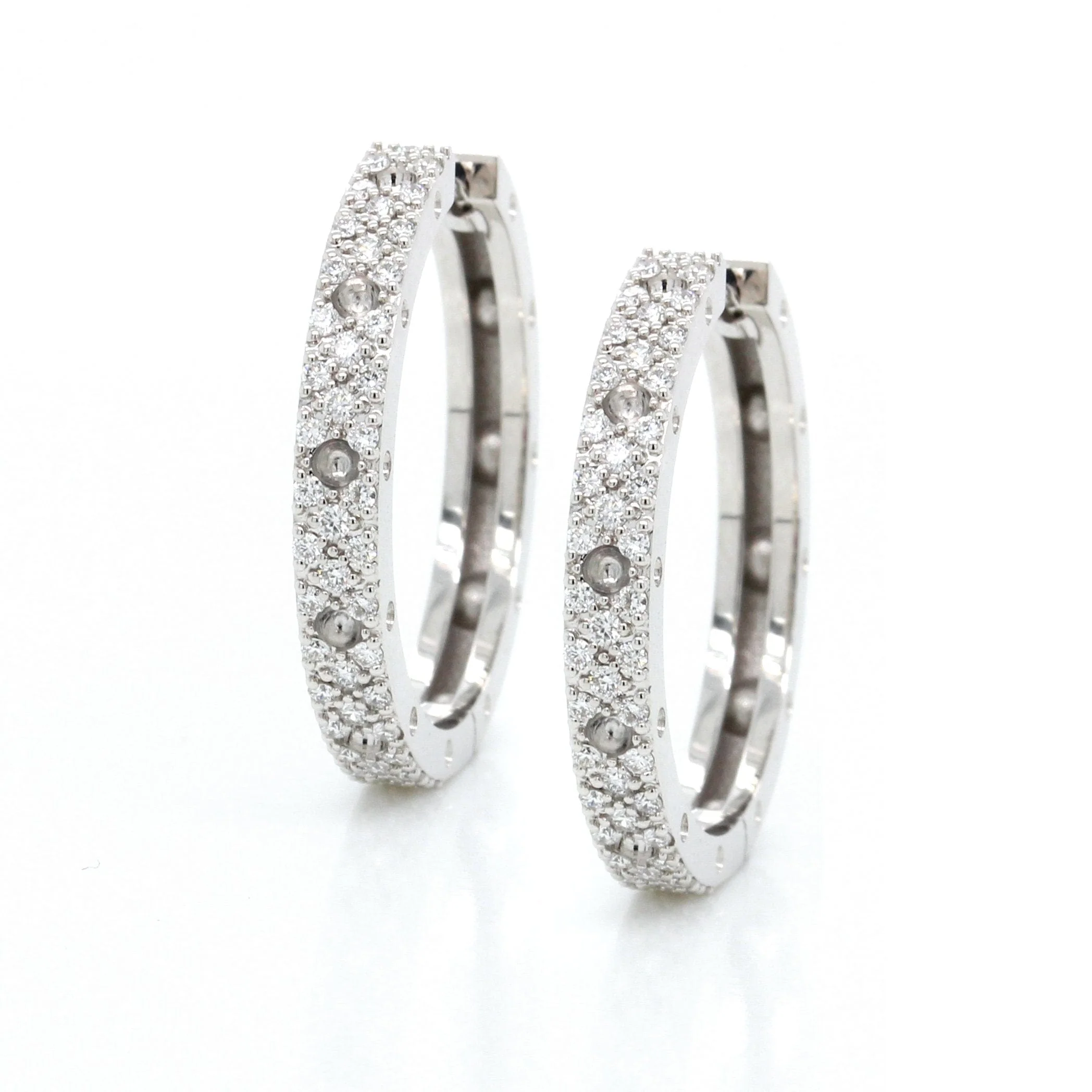 Roberto Coin 18K White Gold Diamond Pois Mois Hoop Earrings