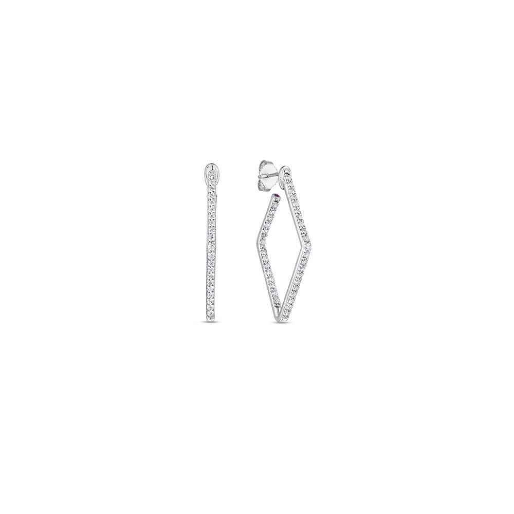 Roberto Coin 18K White Gold Diamond Square Hoop Earrings