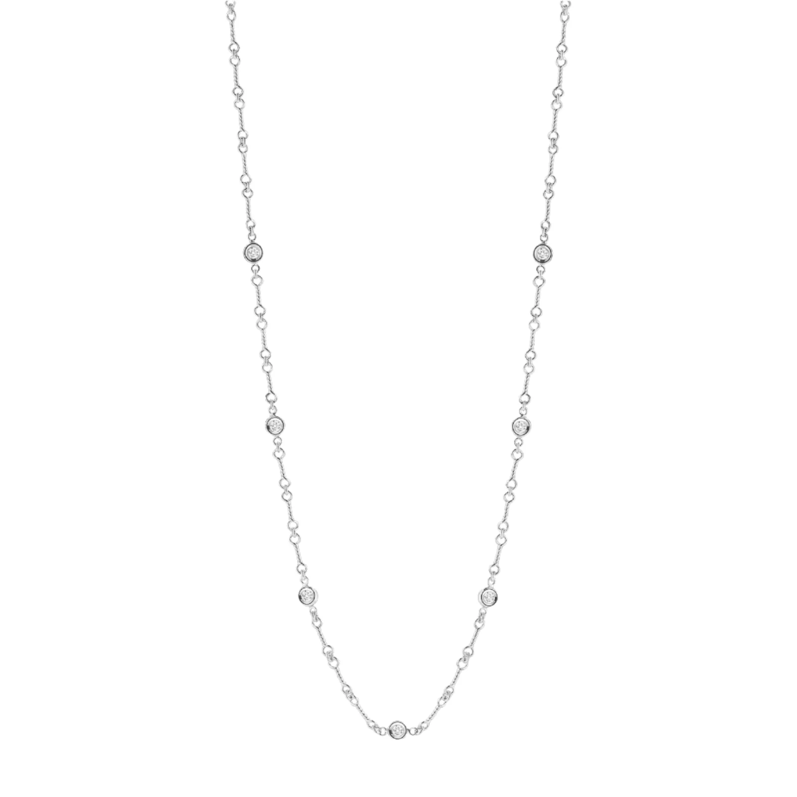 Roberto Coin 18K White Gold Diamonds By The Inch 7 Station Dogbone Necklace