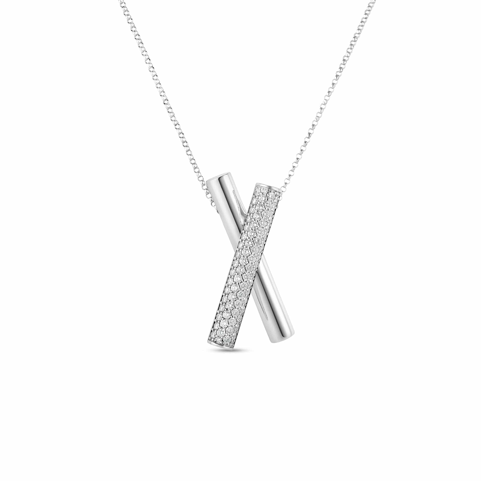 Roberto Coin 18K White Gold Domino Diamond Crossover Necklace