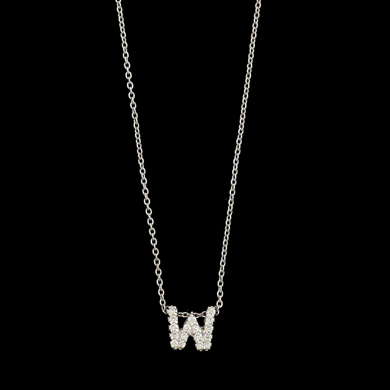 Roberto Coin 18K White Gold Estate Diamond Initial W Pendant Necklace