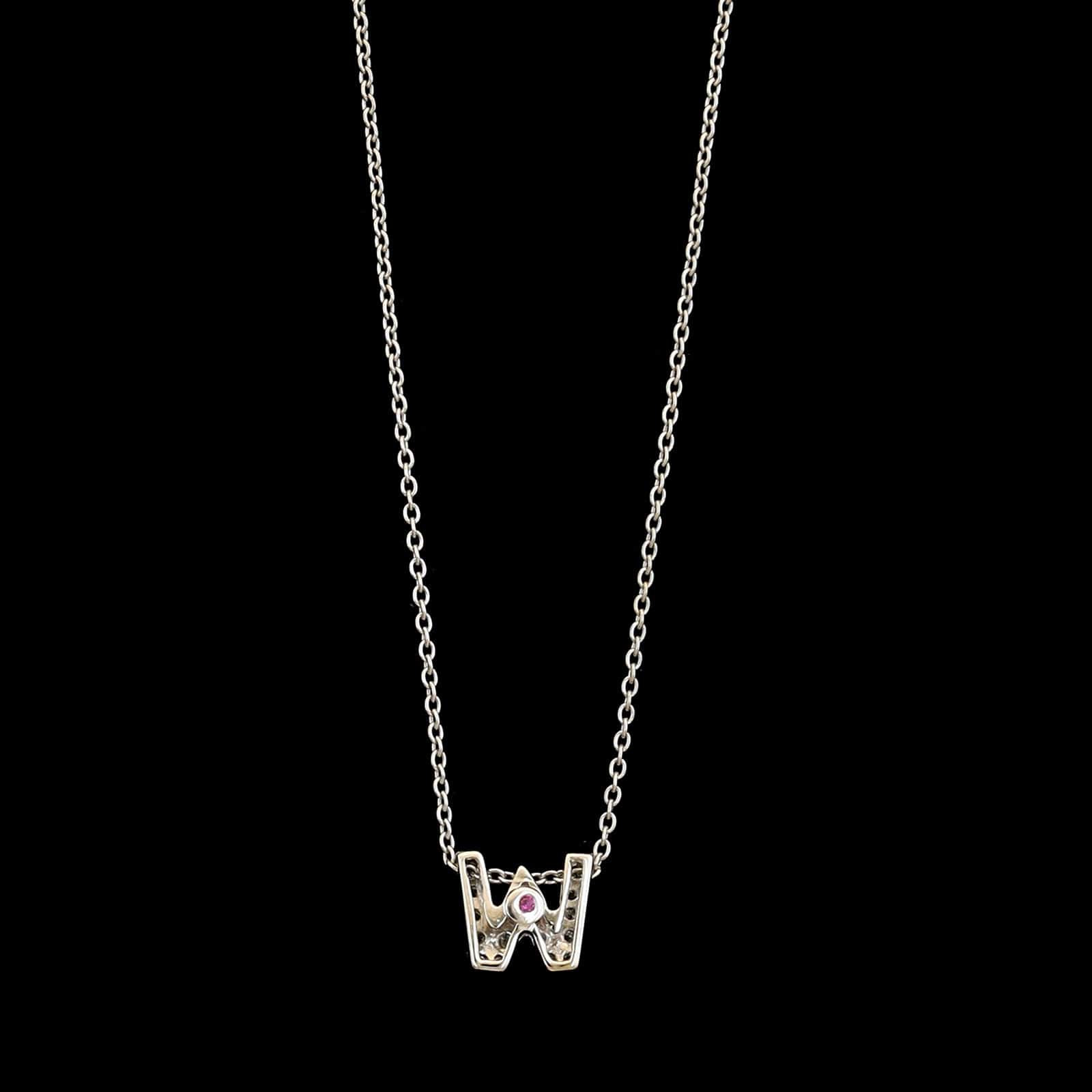 Roberto Coin 18K White Gold Estate Diamond Initial W Pendant Necklace - Image 2