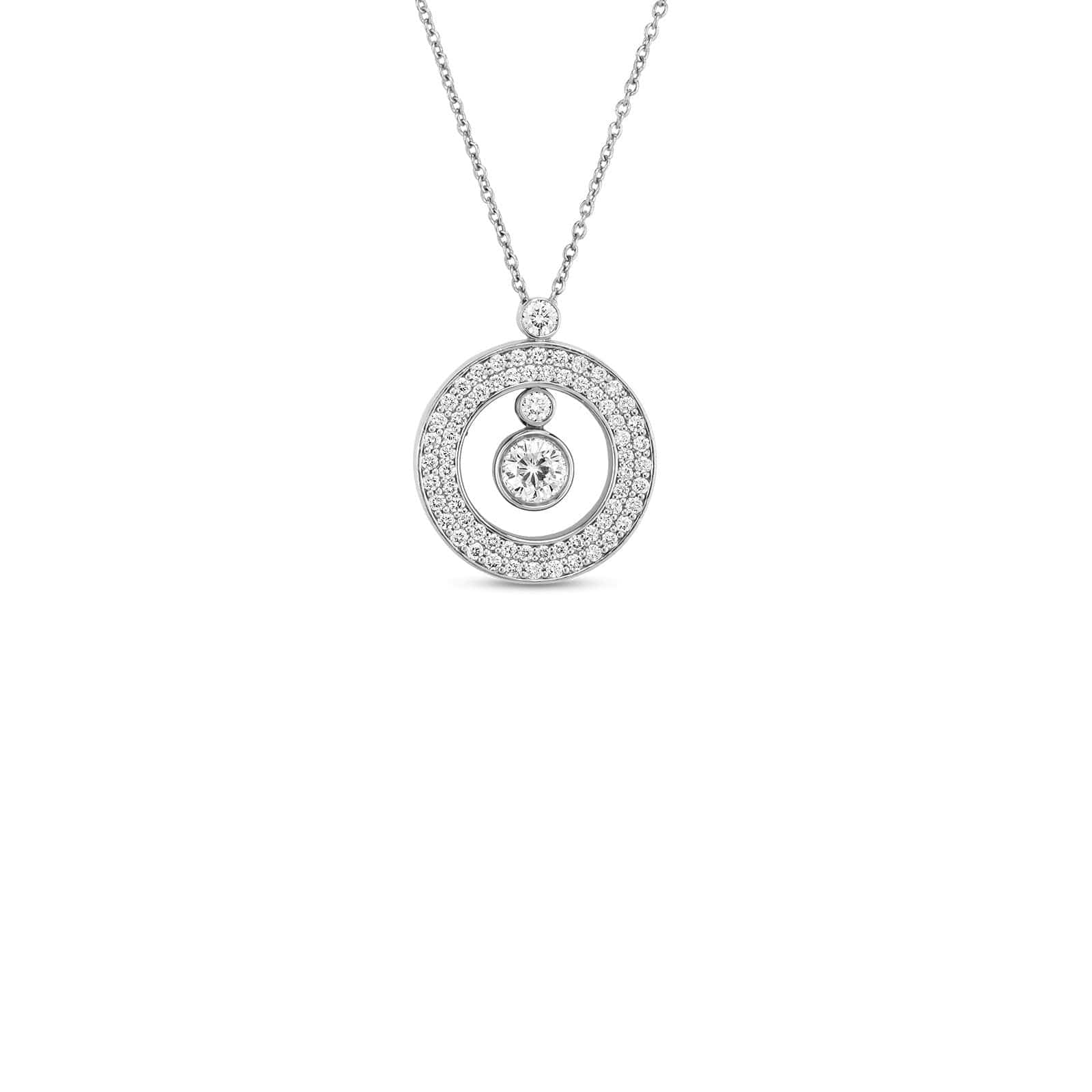 Roberto Coin 18K White Gold Pave Diamond Mini Circle Pendant Necklace