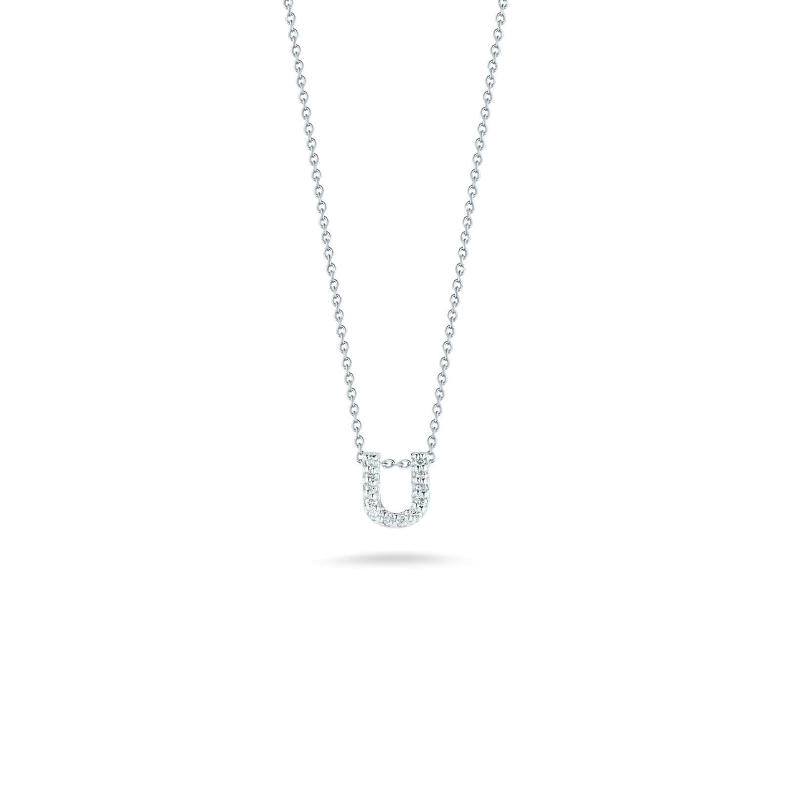 Roberto Coin 18K White Gold "U" Initial Diamond Necklace