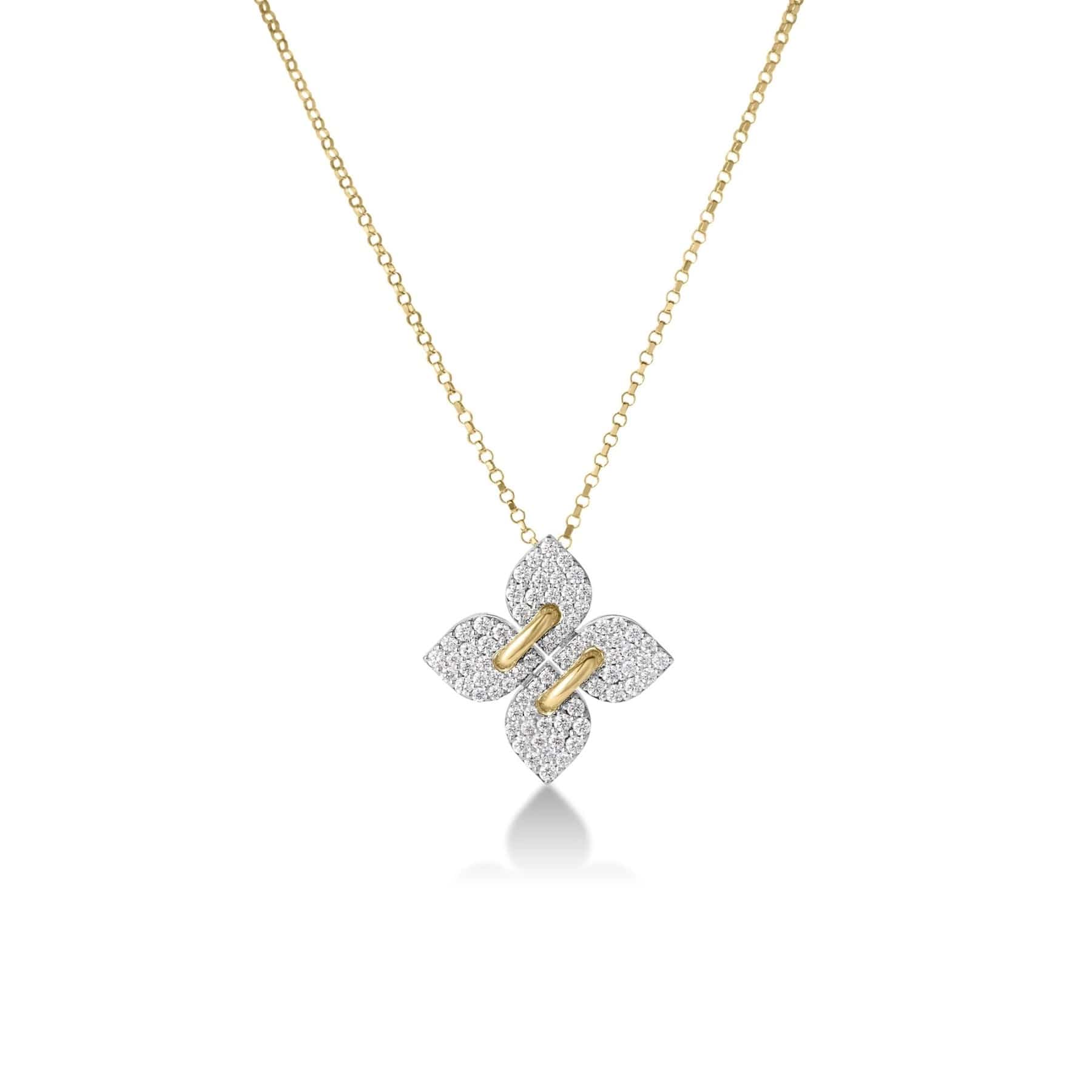Roberto Coin 18K Yellow and White Gold Diamond Flower Pendant Necklace