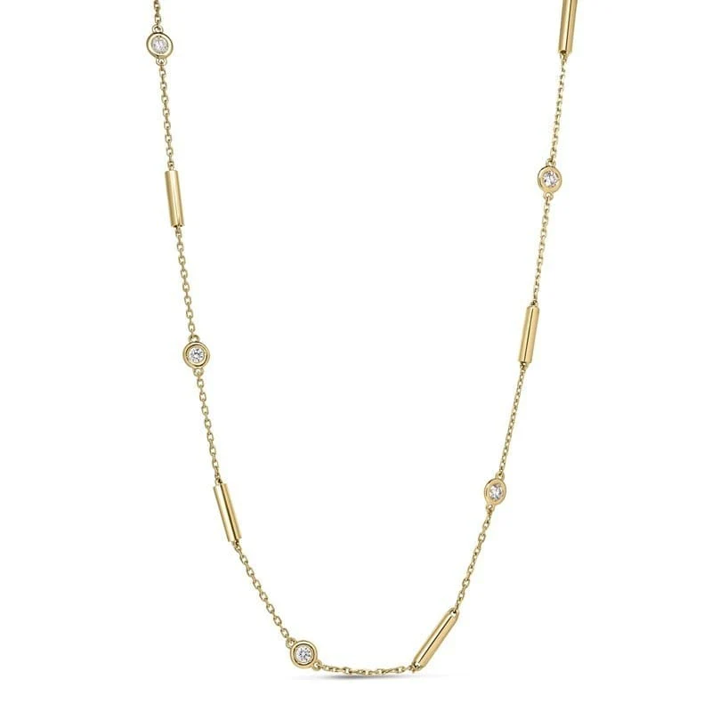 Roberto Coin 18K Yellow Gold Diamonds By The Inch Bar and Bezel Station Necklace
