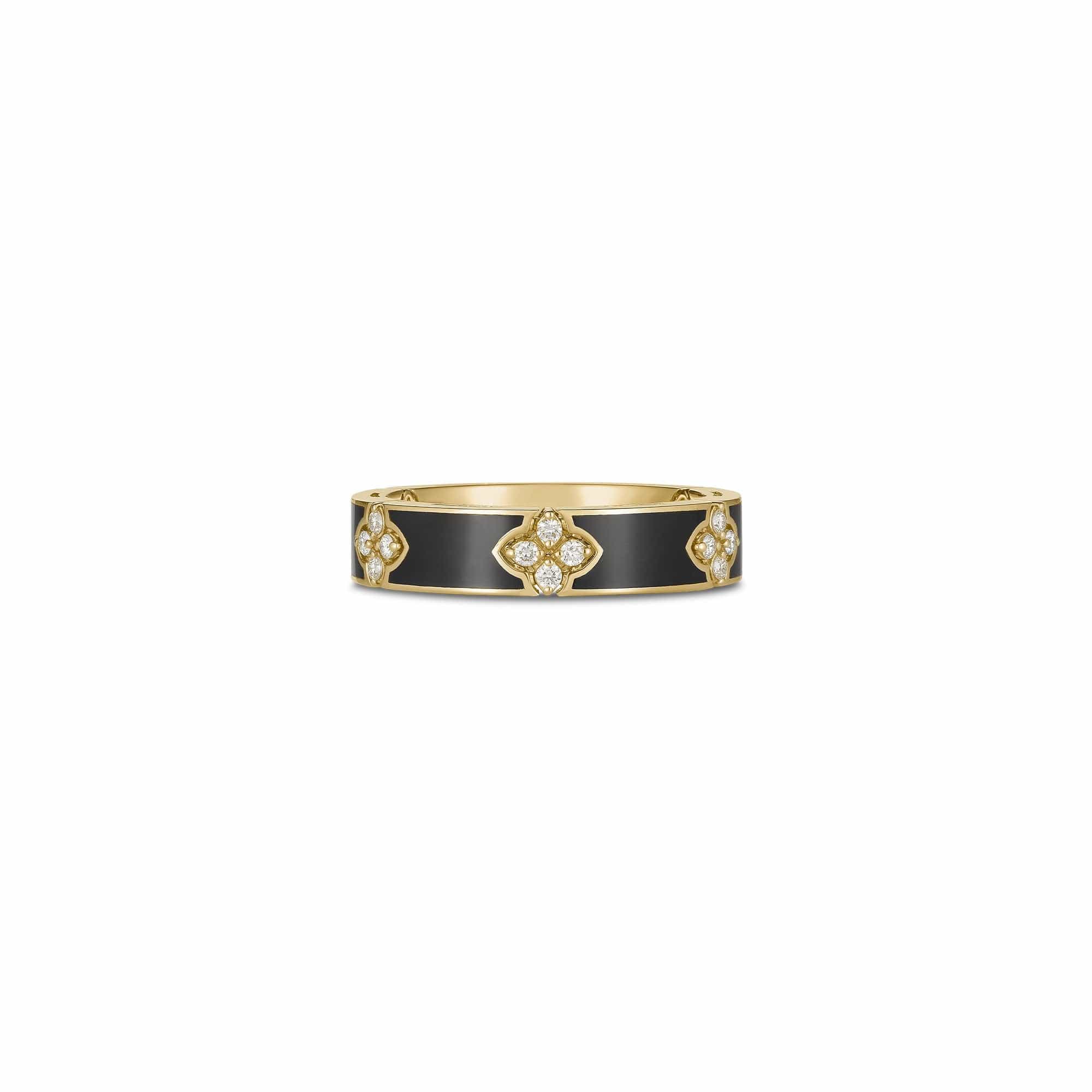 Roberto Coin 18K Yellow Gold Love In Verona Diamond and Black Enamel Ring