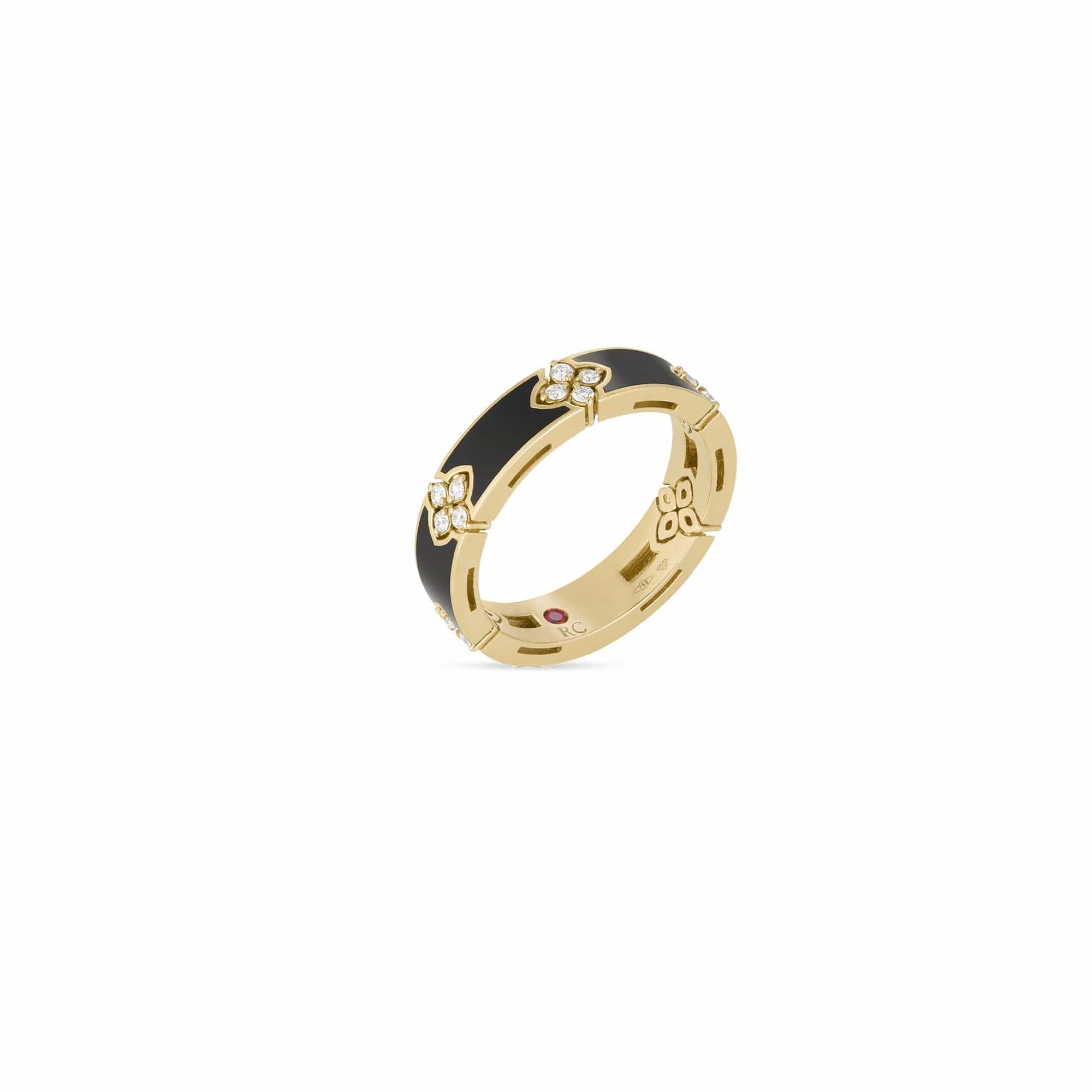 Roberto Coin 18K Yellow Gold Love In Verona Diamond and Black Enamel Ring - Image 2