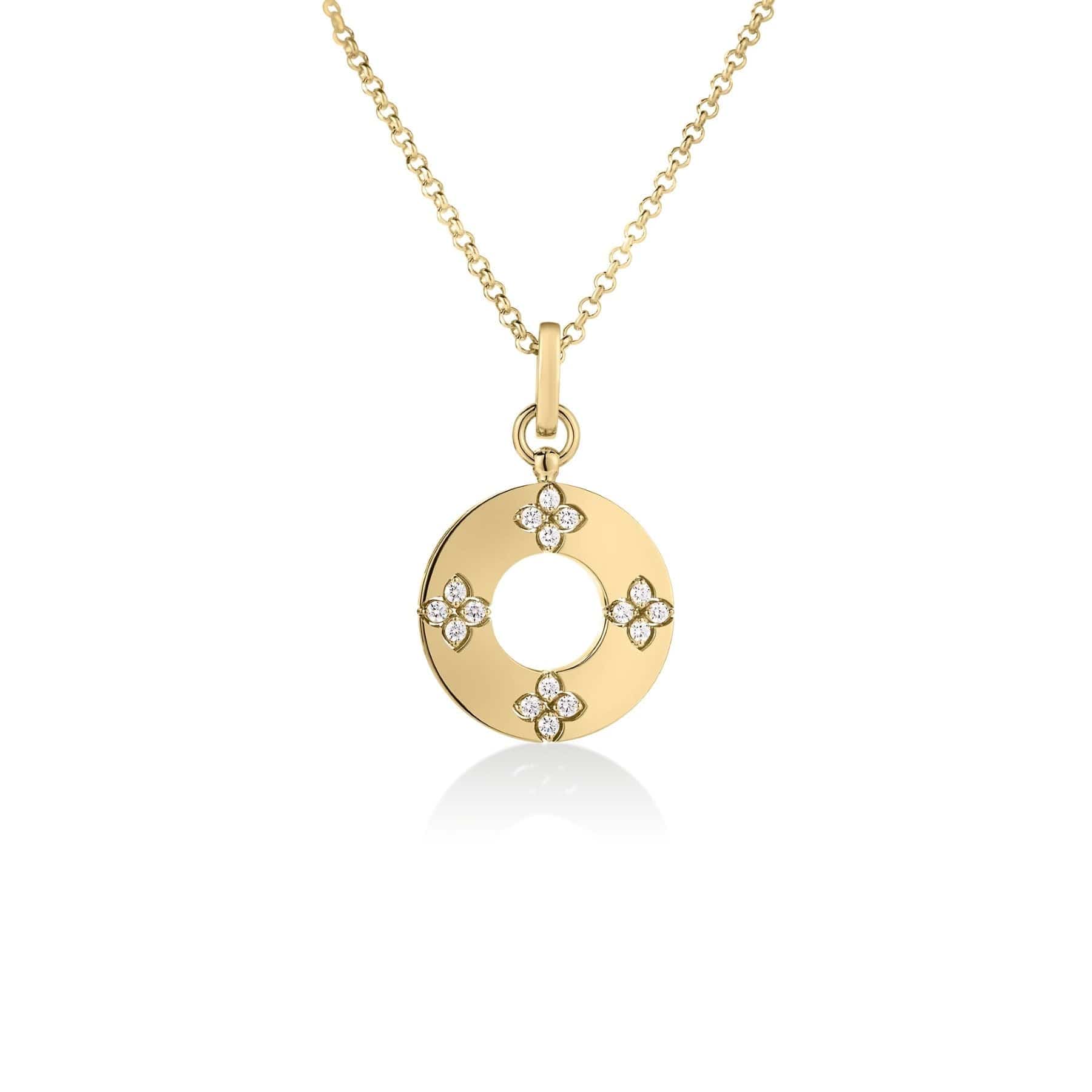 Roberto Coin 18K Yellow Gold Love In Verona Diamond Flower Circle Necklace