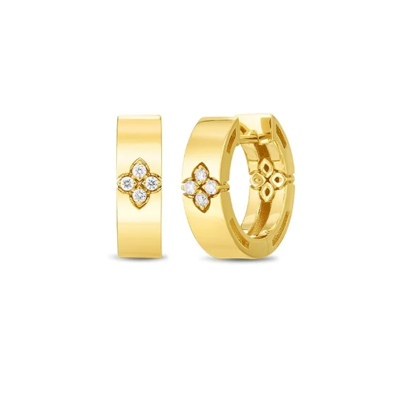 Roberto Coin 18K Yellow Gold Love In Verona Narrow Diamond Hoop Earrings