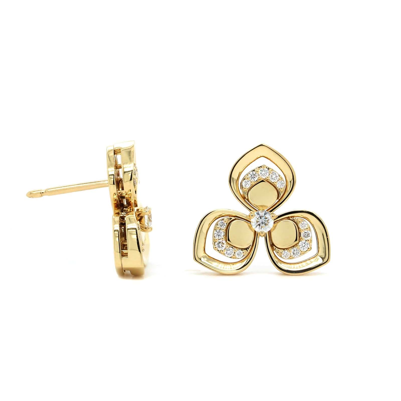 Roberto Coin 18K Yellow Gold Petal Diamond Stud Earrings - Image 3