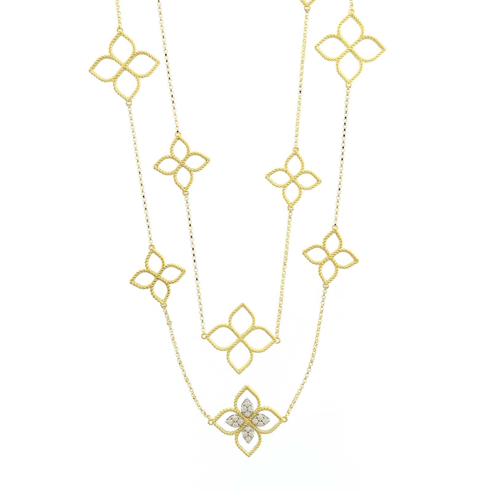 Roberto Coin 18K Yellow Gold Princess Flower Diamond Station Necklace - Image 2