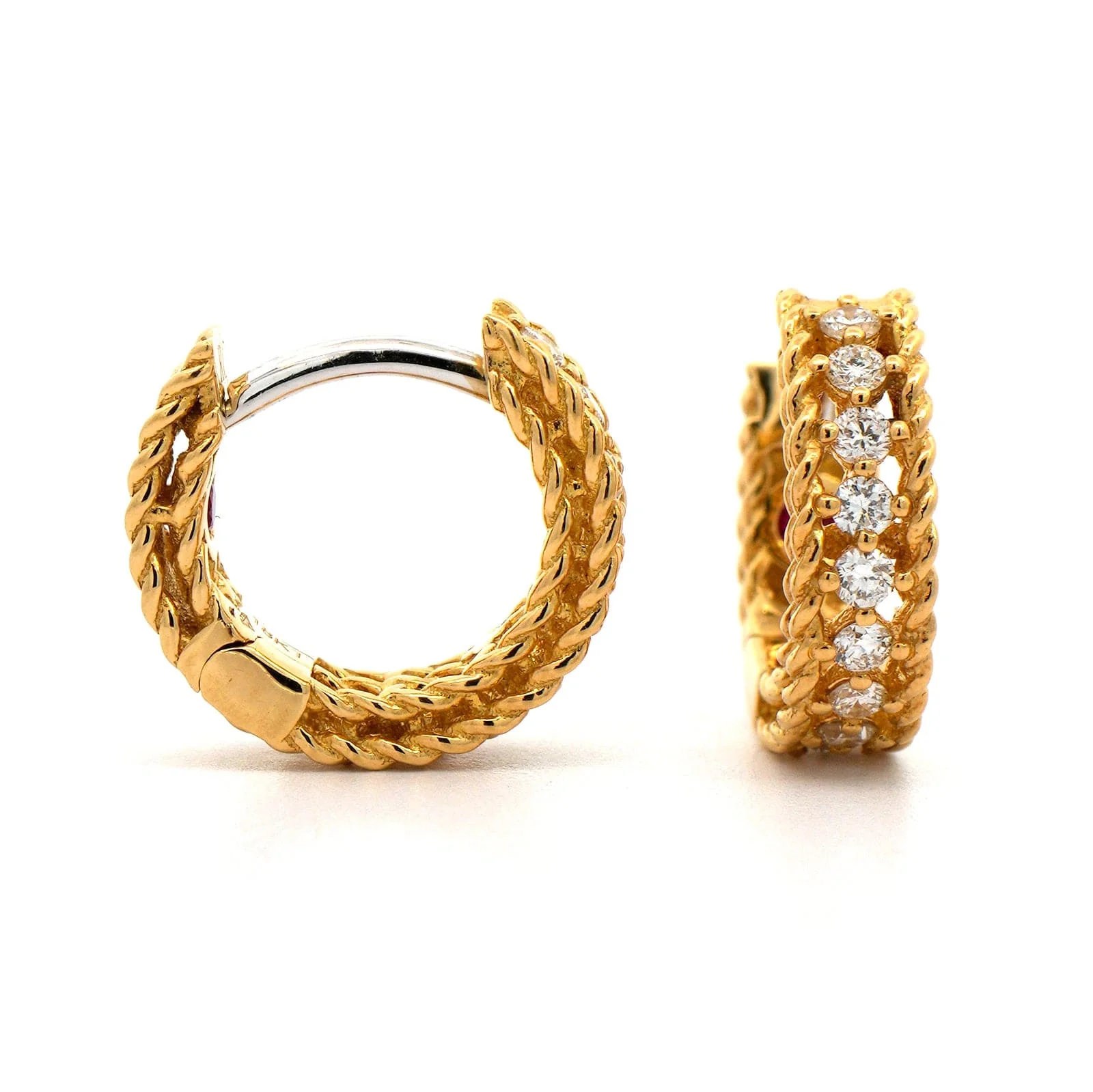 Roberto Coin 18K Yellow Gold Princess Symphony Diamond Huggie Earrings - Image 3