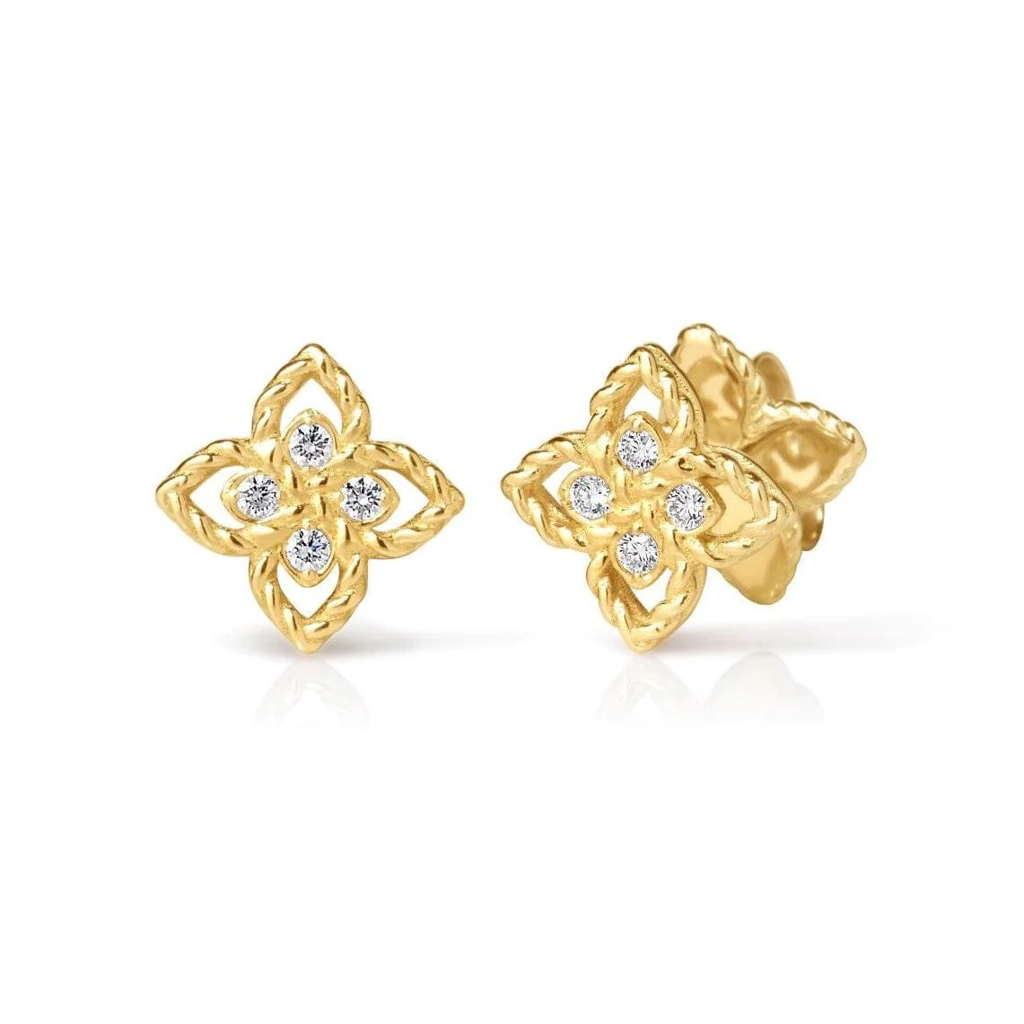 Roberto Coin 18K Yellow Gold Tiny Princess Diamond Flower Stud Earrings