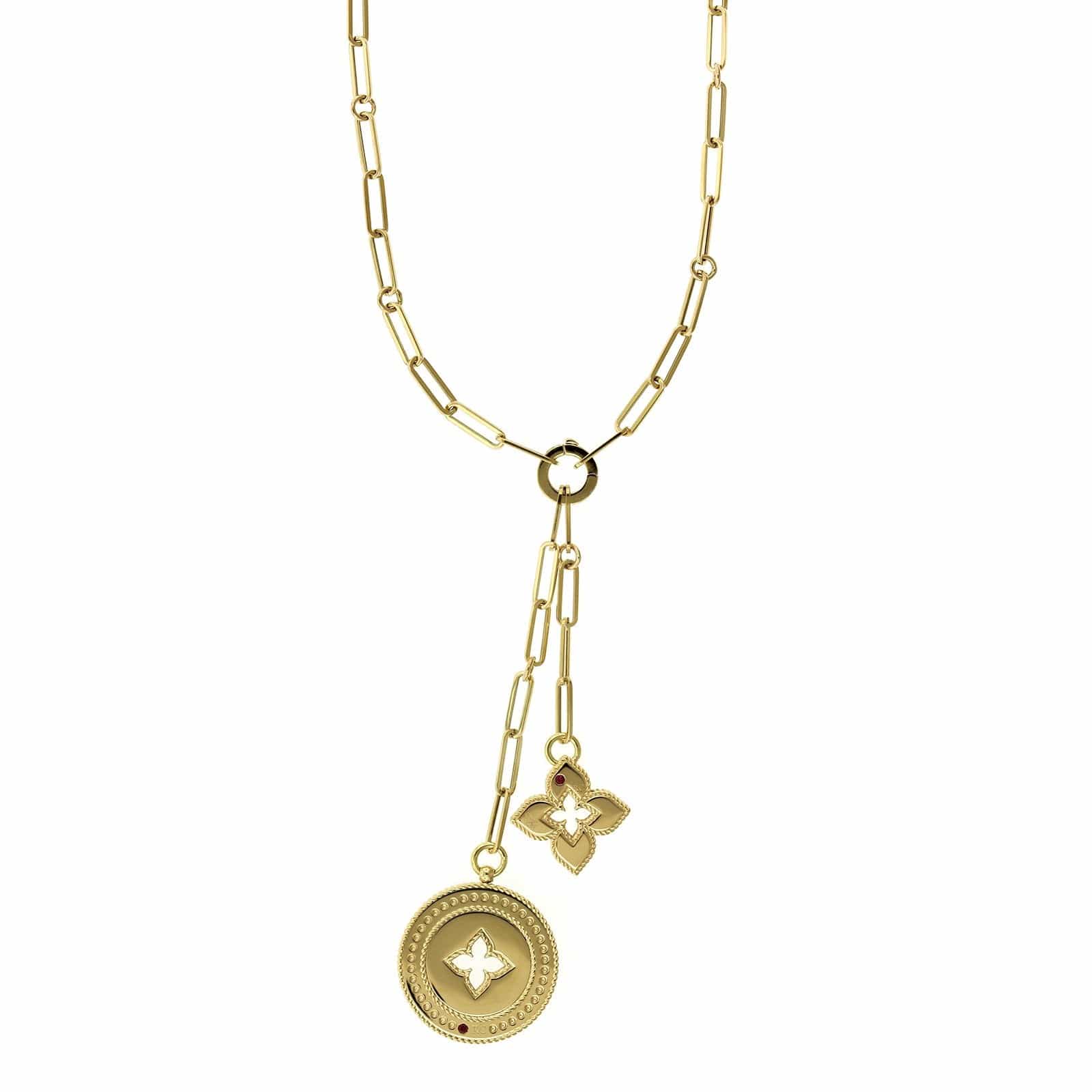 Roberto Coin 18K Yellow Gold Venetian Double Medallion Diamond Necklace - Image 2