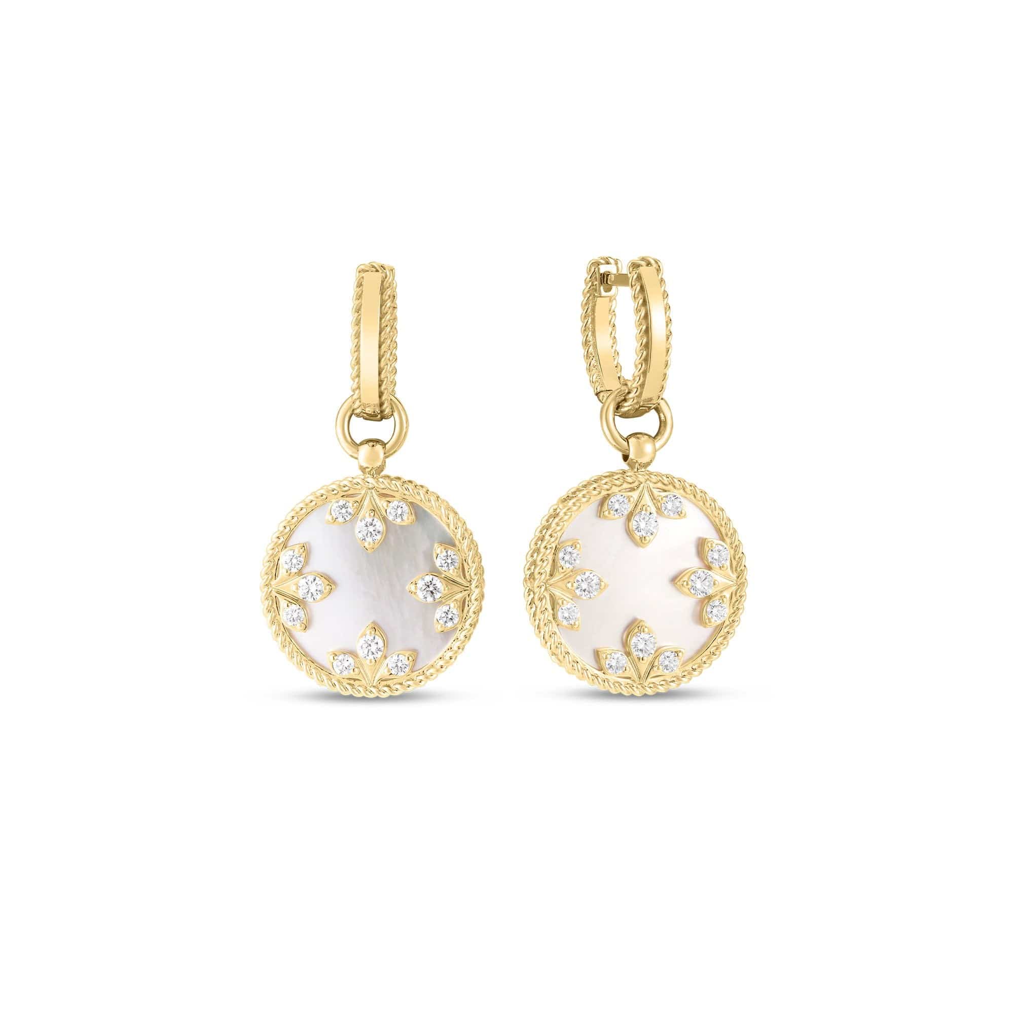 Roberto Coin 18K Yellow Gold Venetian Medallion Mother of Pearl and Diamond Drop Earrings