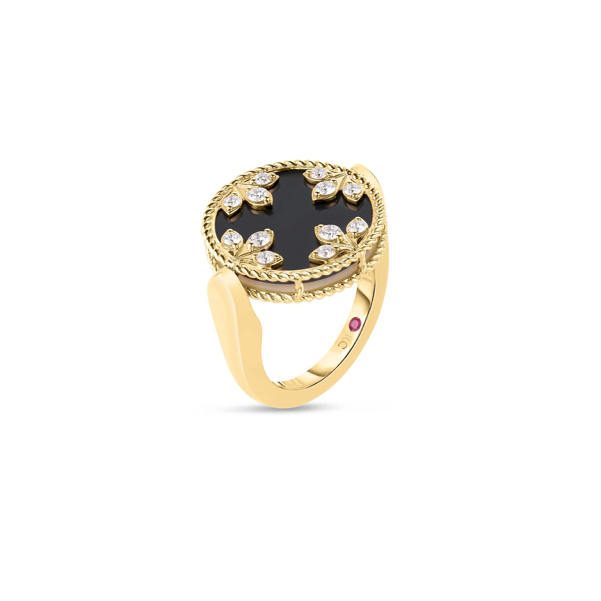 Roberto Coin 18K Yellow Gold Venetian Princess Jade and Diamond Medallion Ring - Image 2