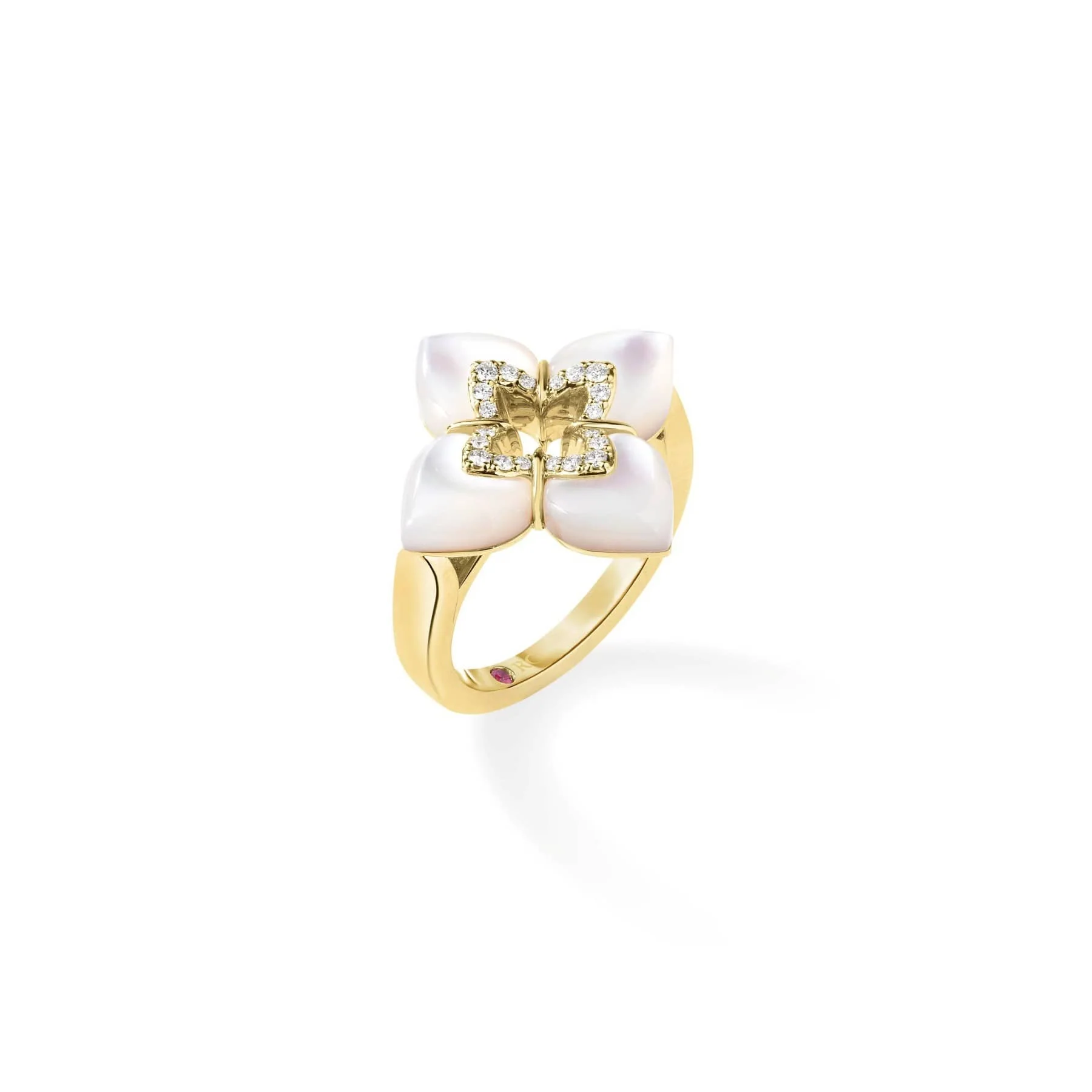Roberto Coin 18K Yellow Gold Venetian Princess White Mother Of Pearl and Diamond Ring - Image 2