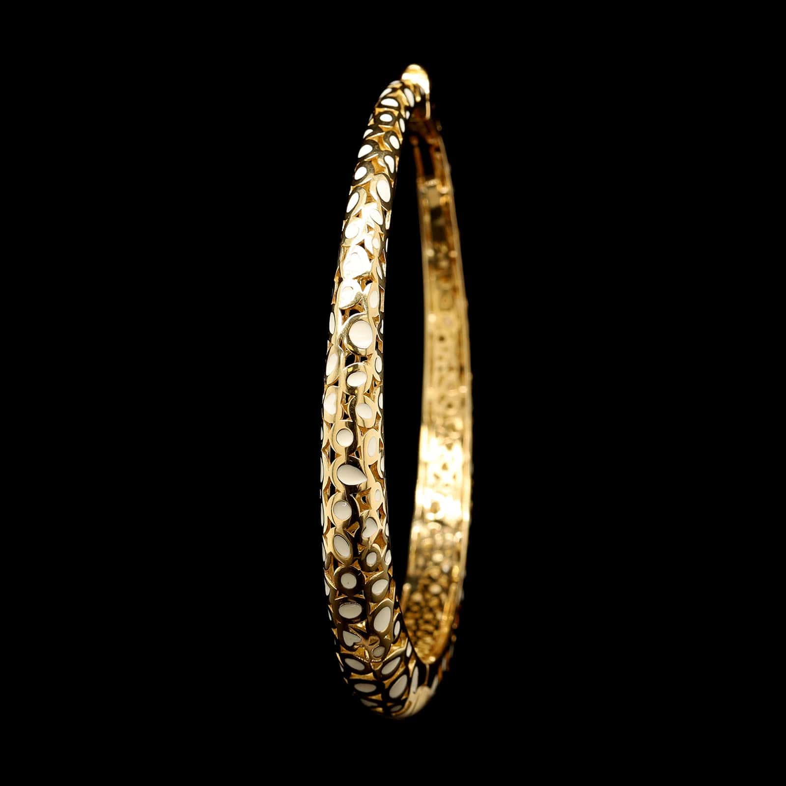 Roberto Coin 18K Yellow Gold White Enamel Accents Bangle - Image 3
